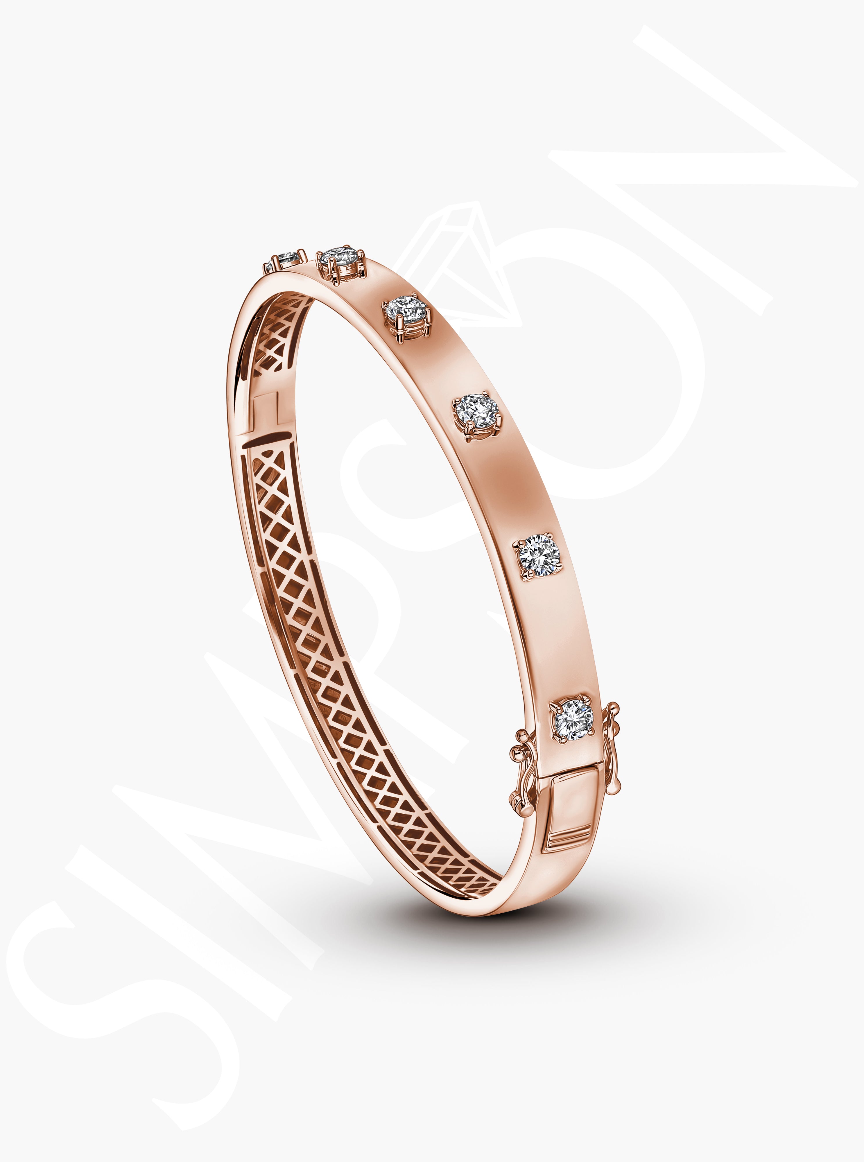 Rose Gold Bangle with Round Diamonds 