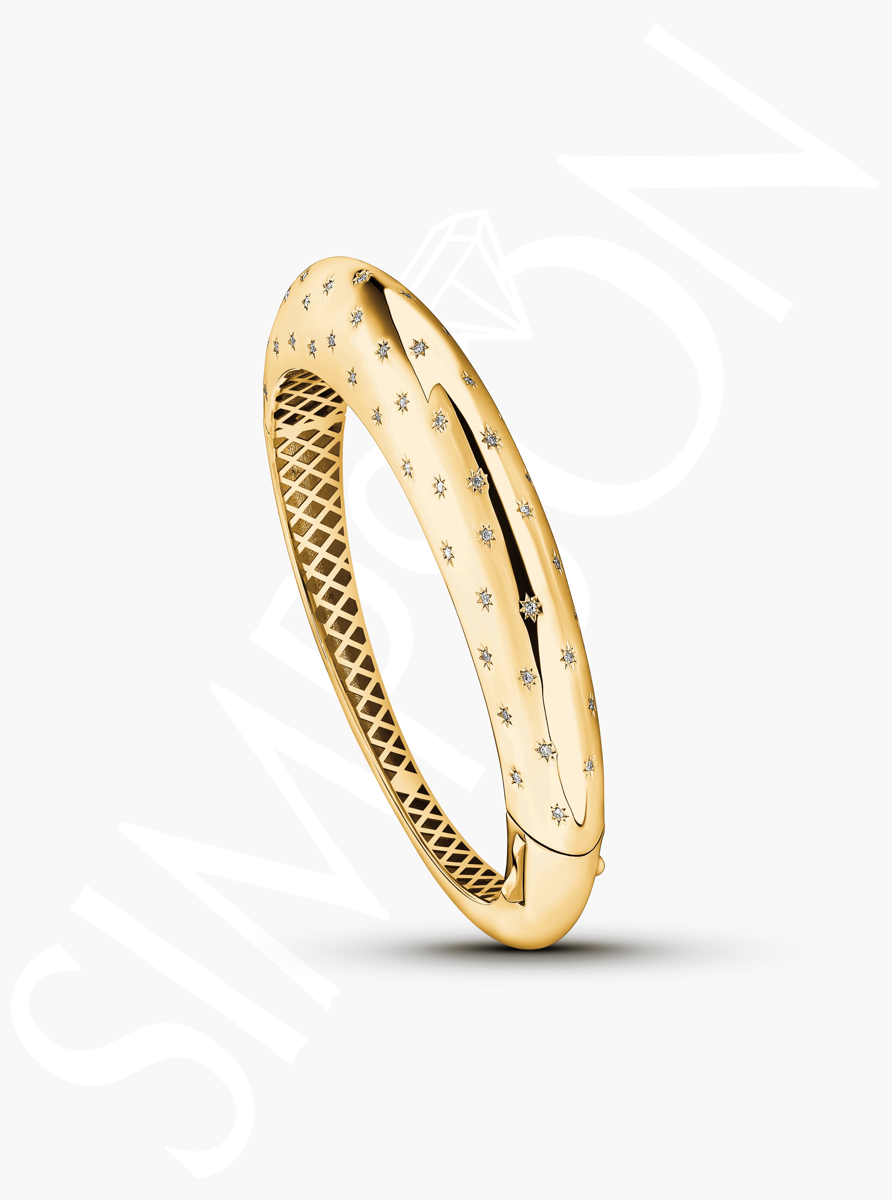 Yellow Gold Bangle with Starburst Diamond Accents