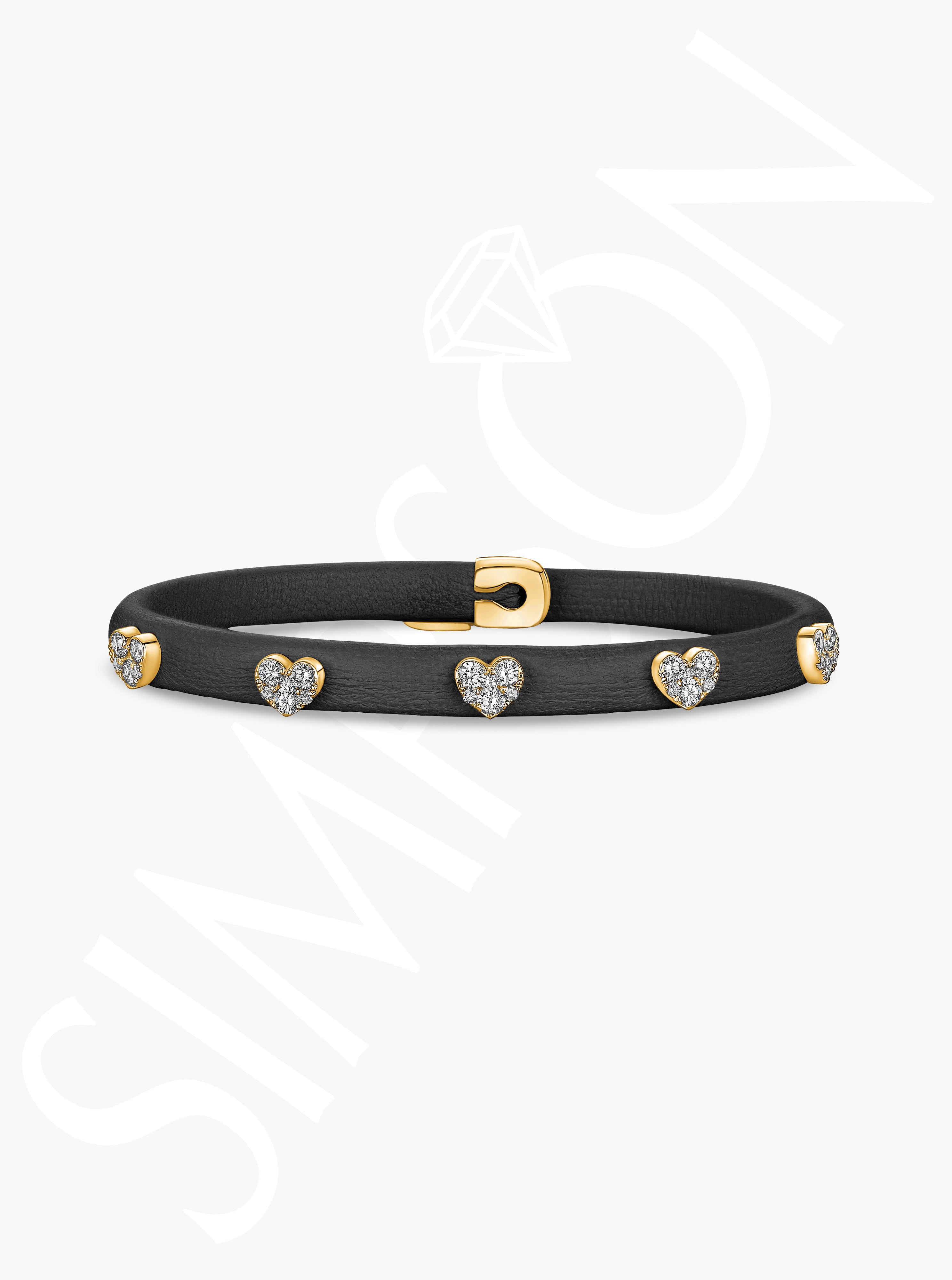 Black Leather Heart Station Bangle