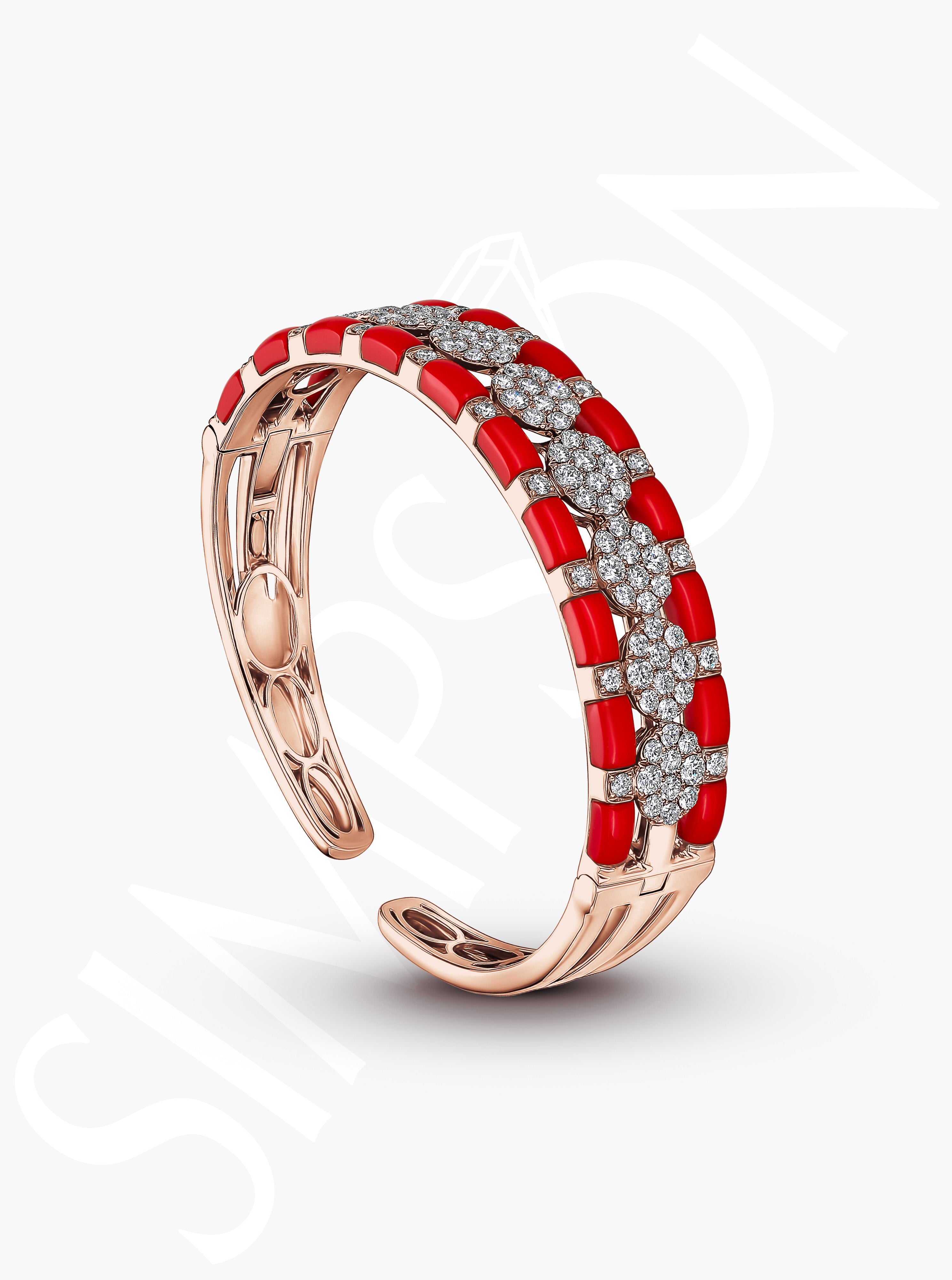 Red Ceramic and Diamond Bangle