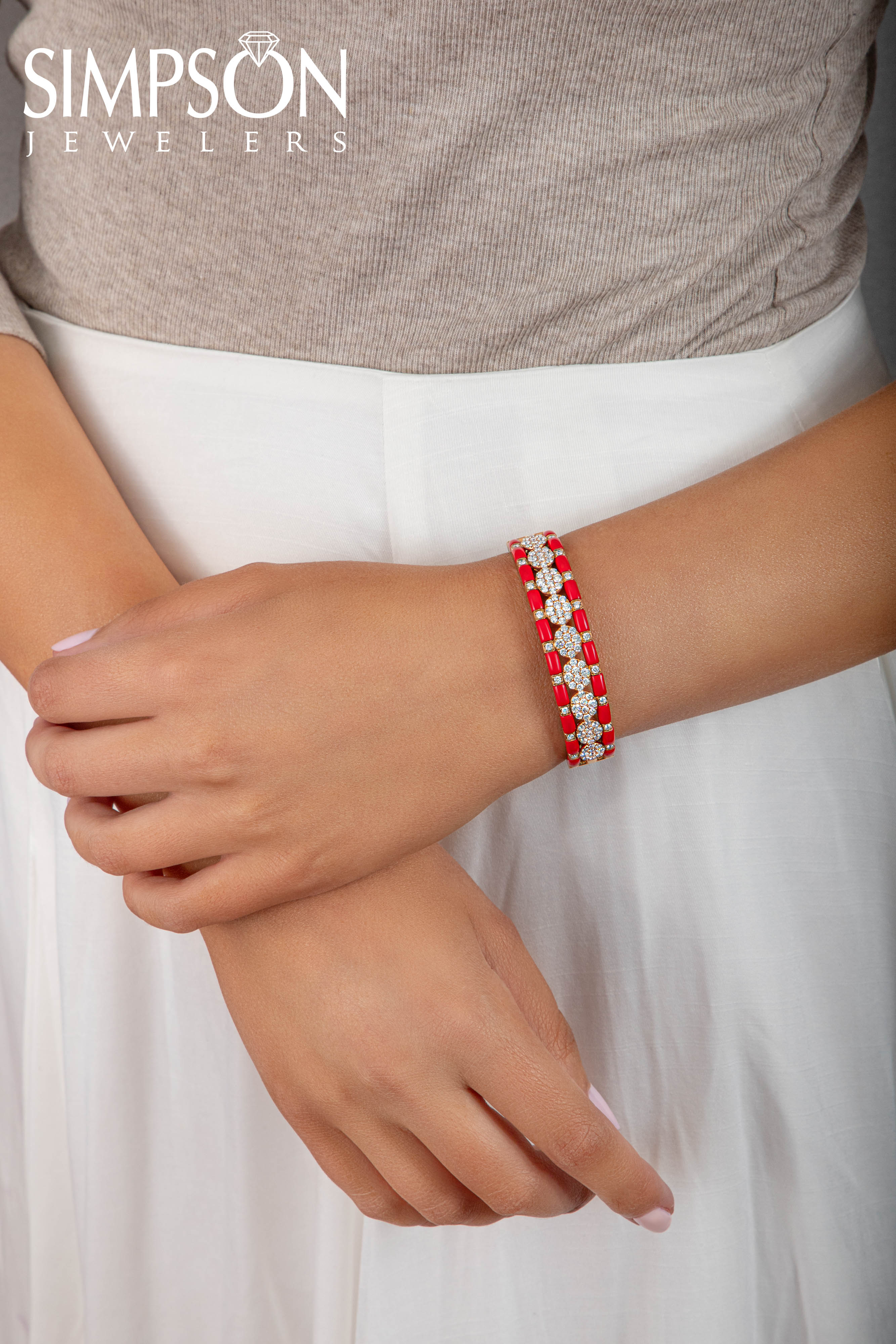 Red Ceramic and Diamond Bangle