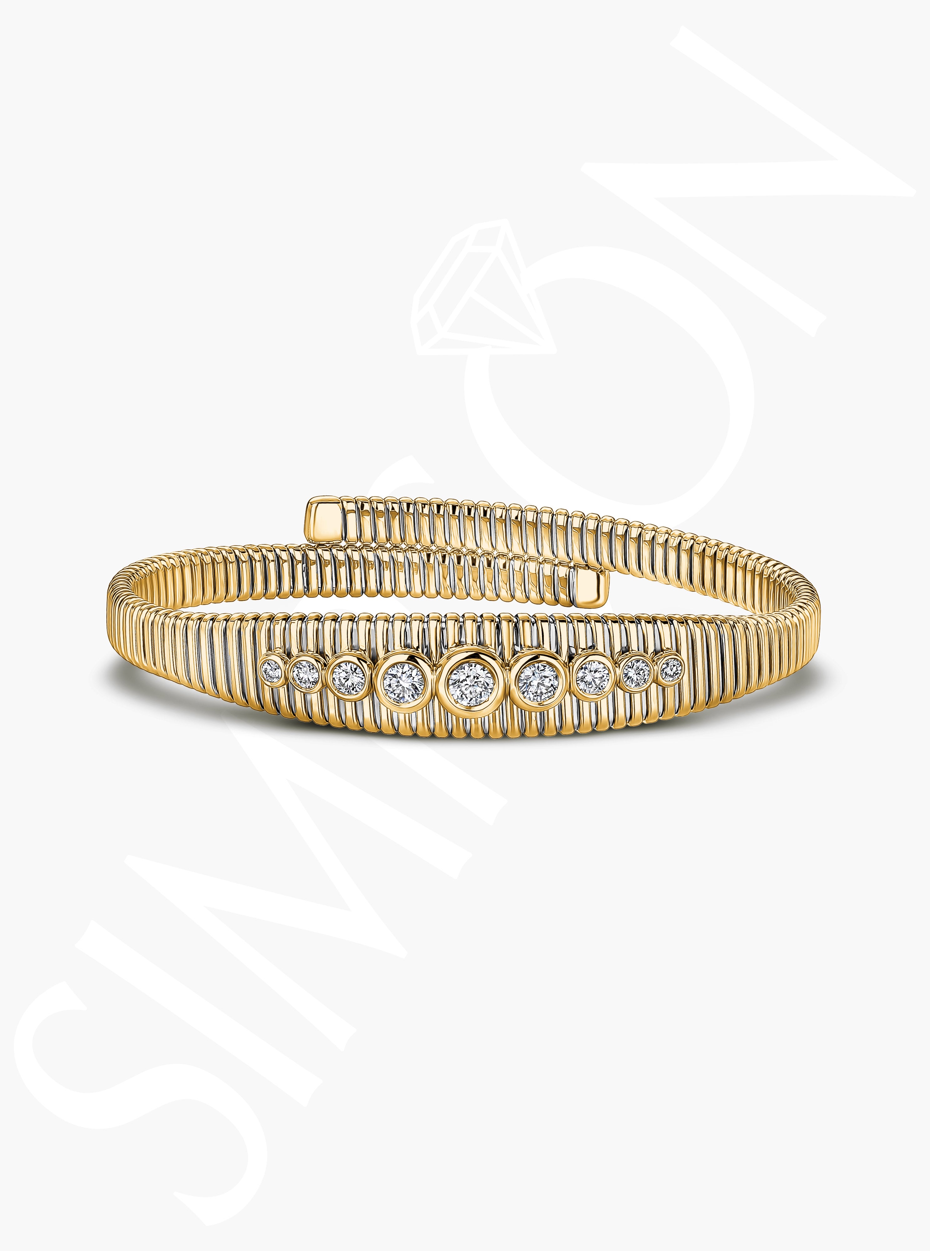 Gold Diamond Bangle with Graduated Stones