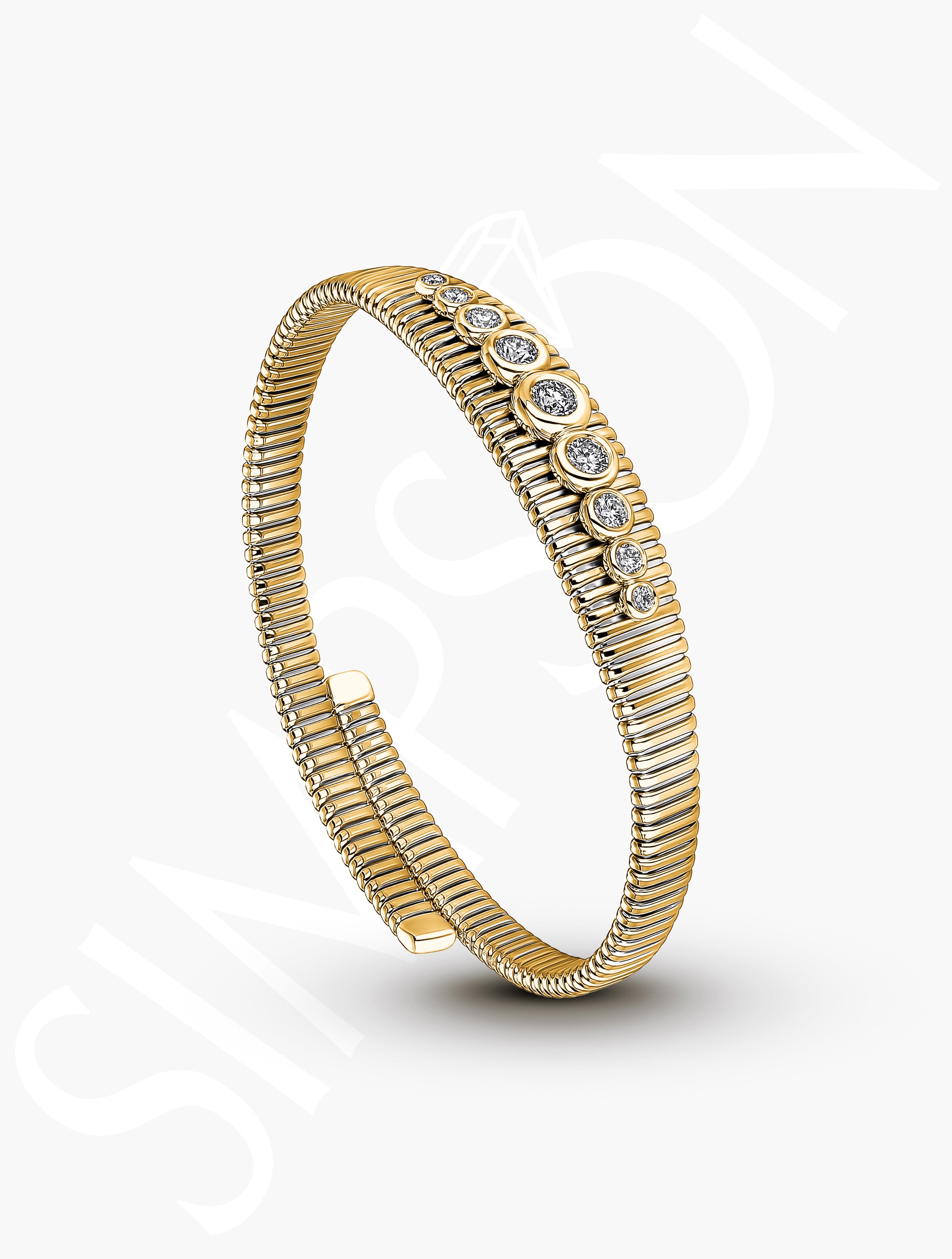 Gold Diamond Bangle with Graduated Stones