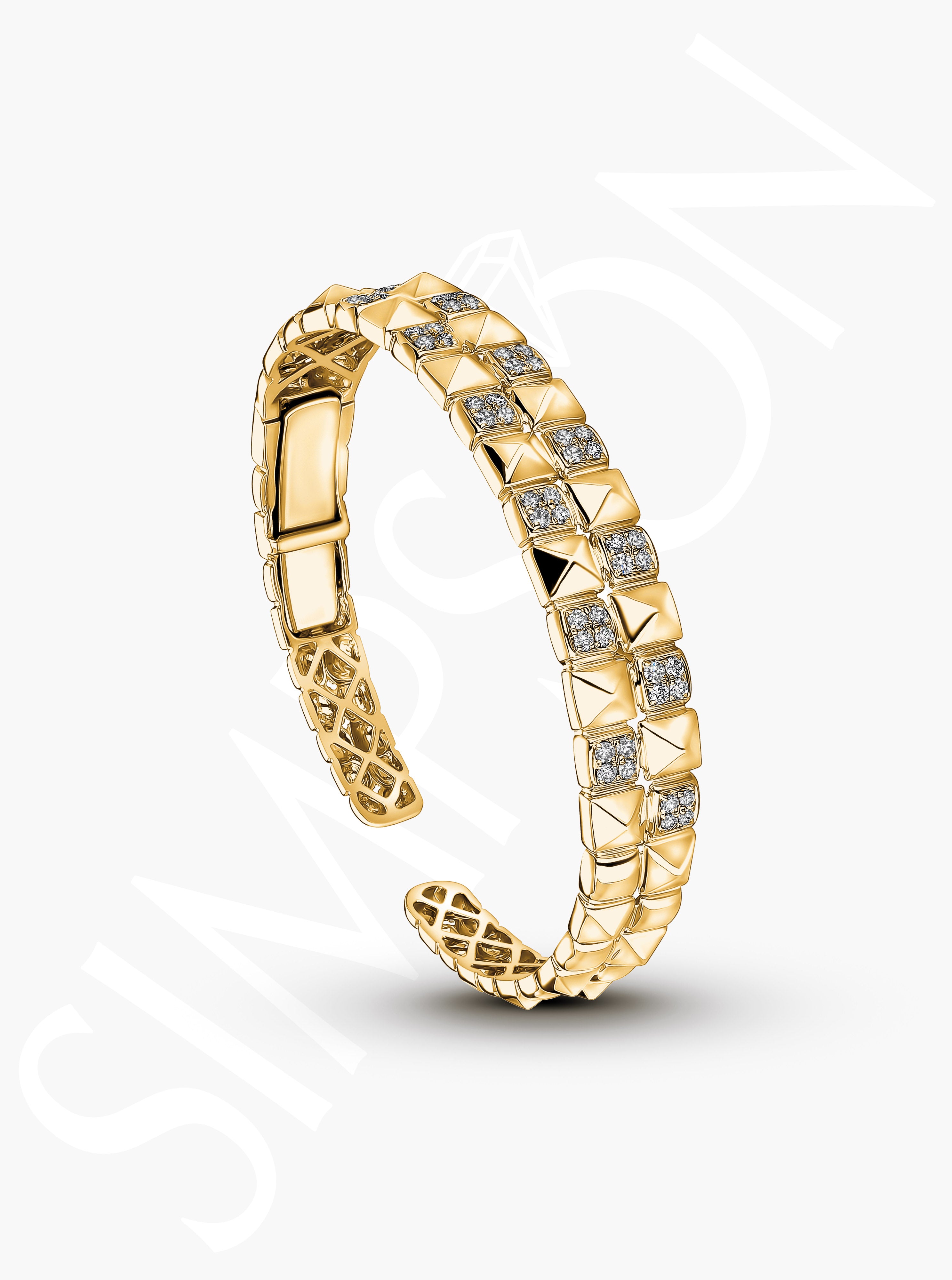 Gold Studded Diamond Bangle with Geometric Detailing