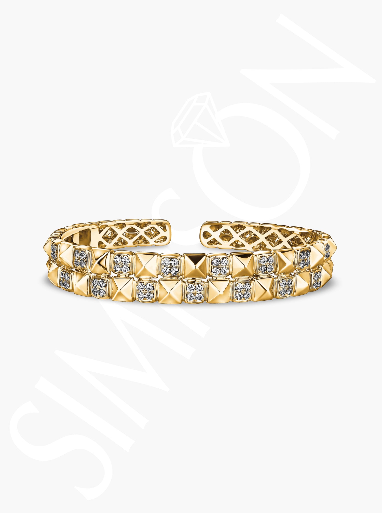 Gold Studded Diamond Bangle with Geometric Detailing