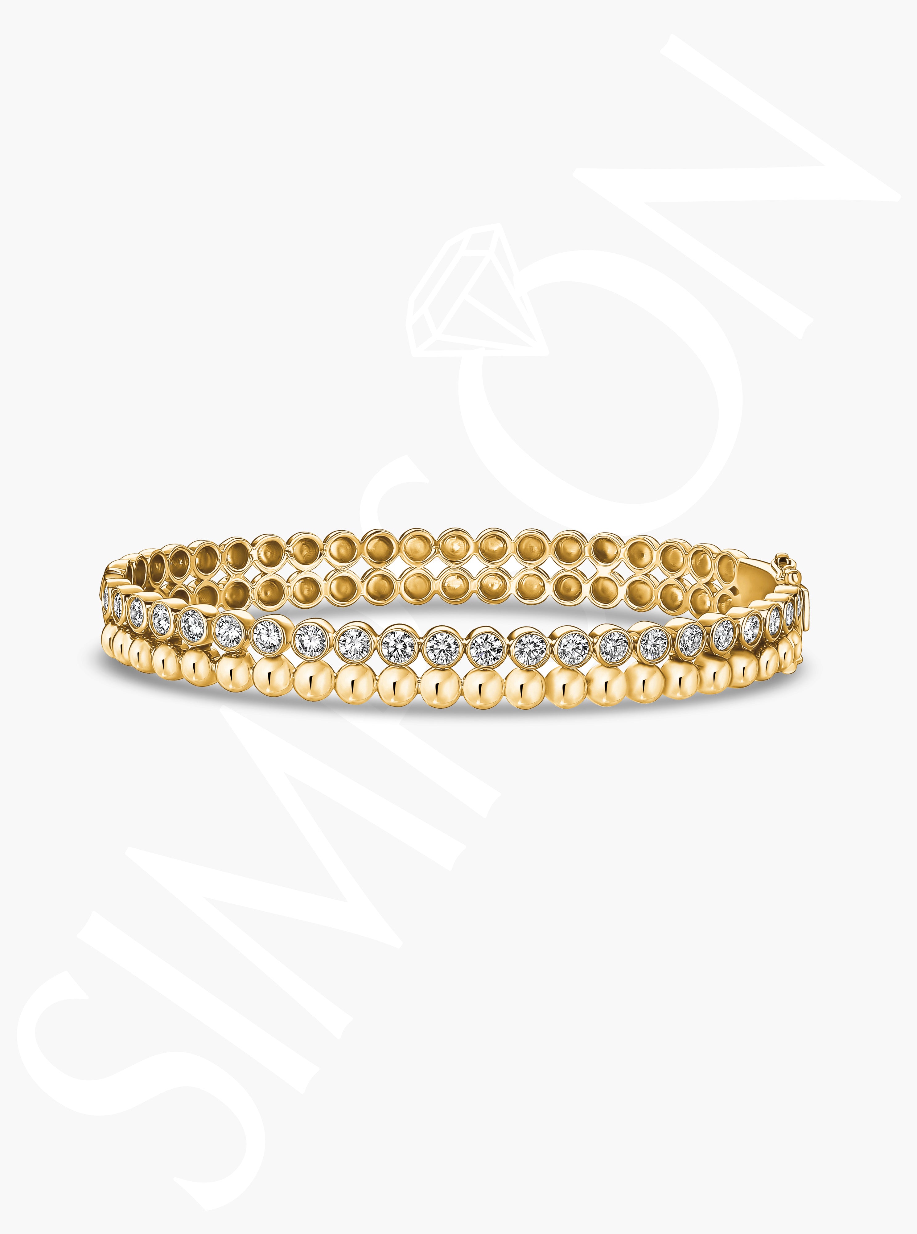 Gold Beaded Diamond Bangle with Double Row Design