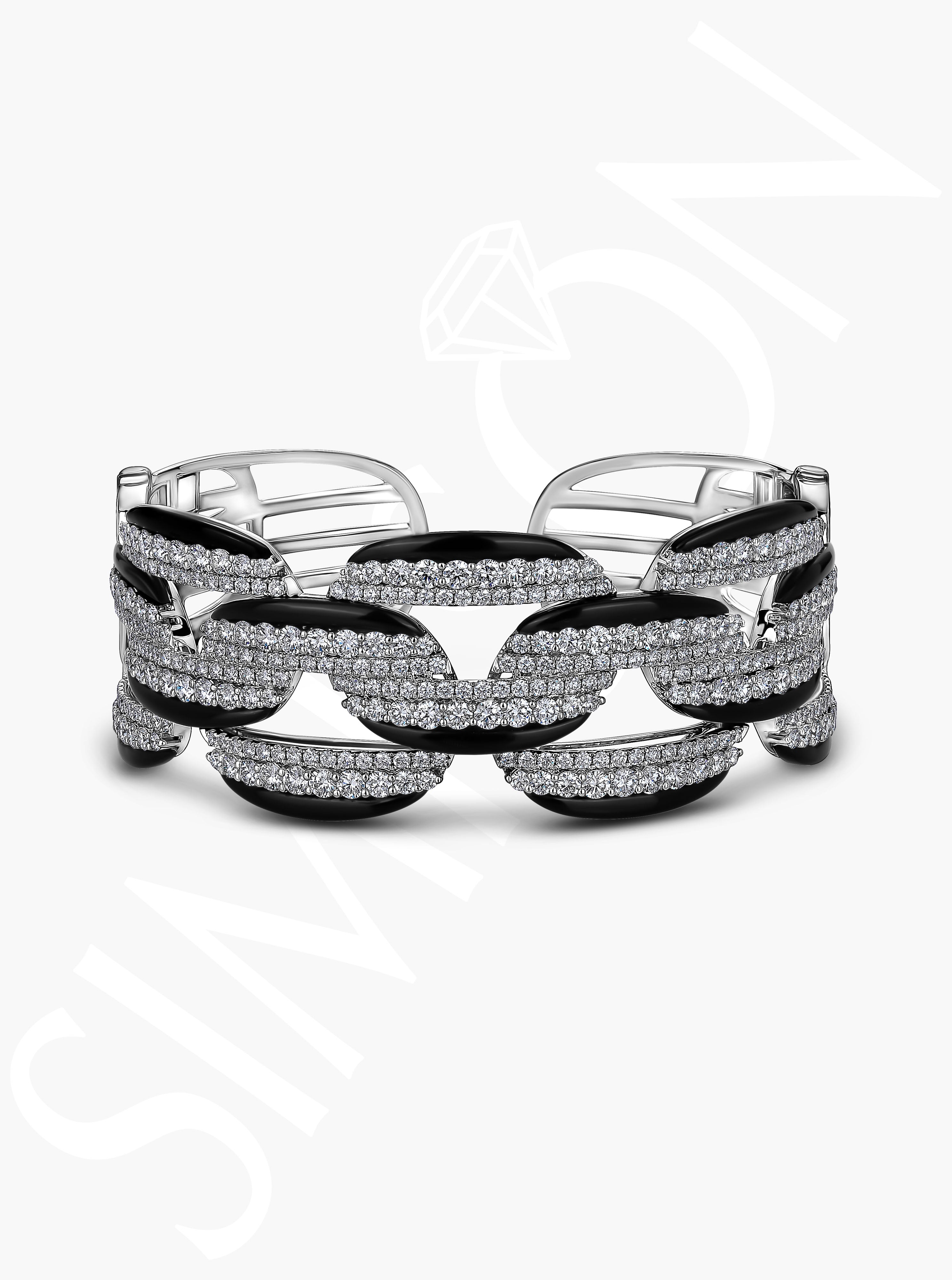 Black Ceramic and Diamond Accented Statement Bangle 