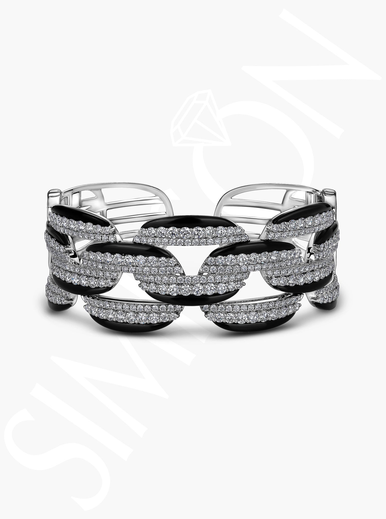 Black Ceramic and Diamond Accented Statement Bangle 