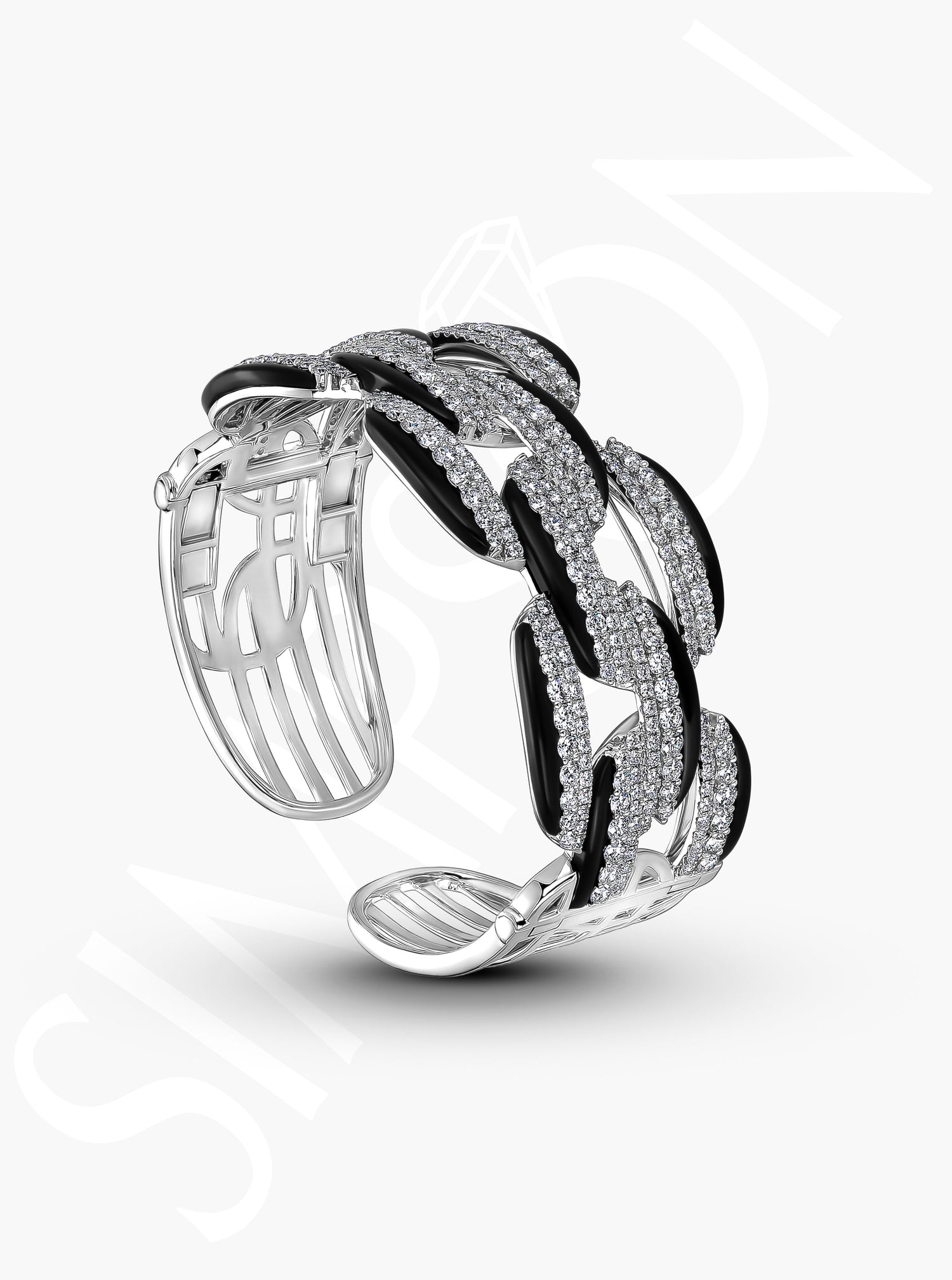 Black Ceramic and Diamond Accented Statement Bangle 