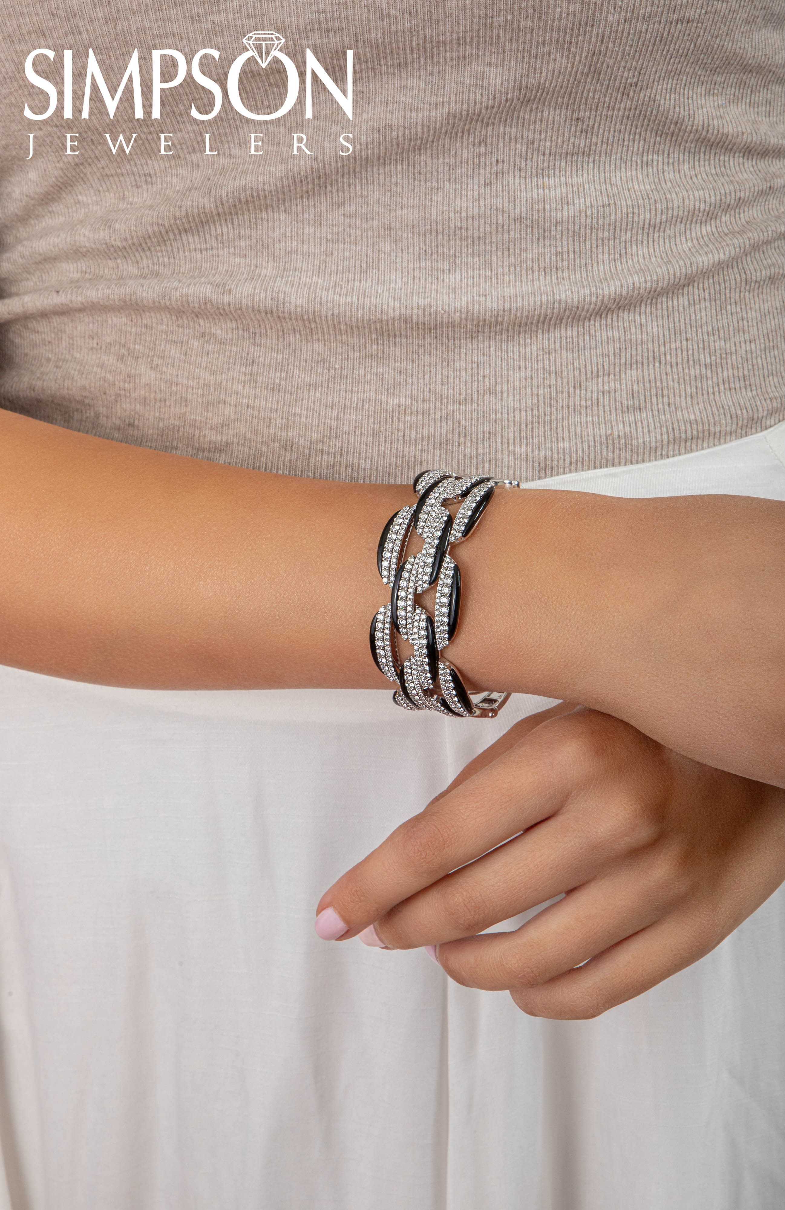 Black Ceramic and Diamond Accented Statement Bangle 