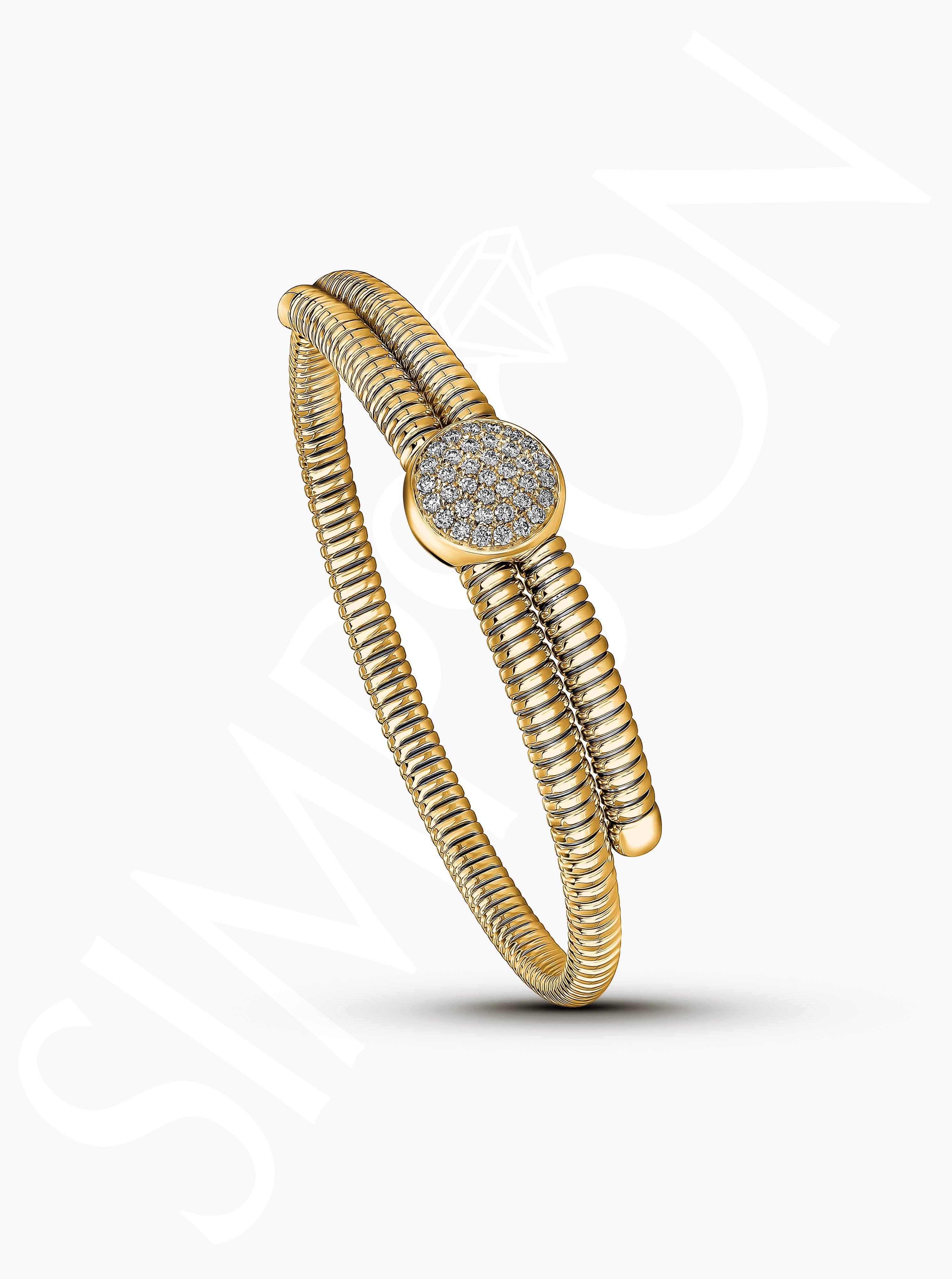 Flexible Coil Bangle with Diamond Pave Center