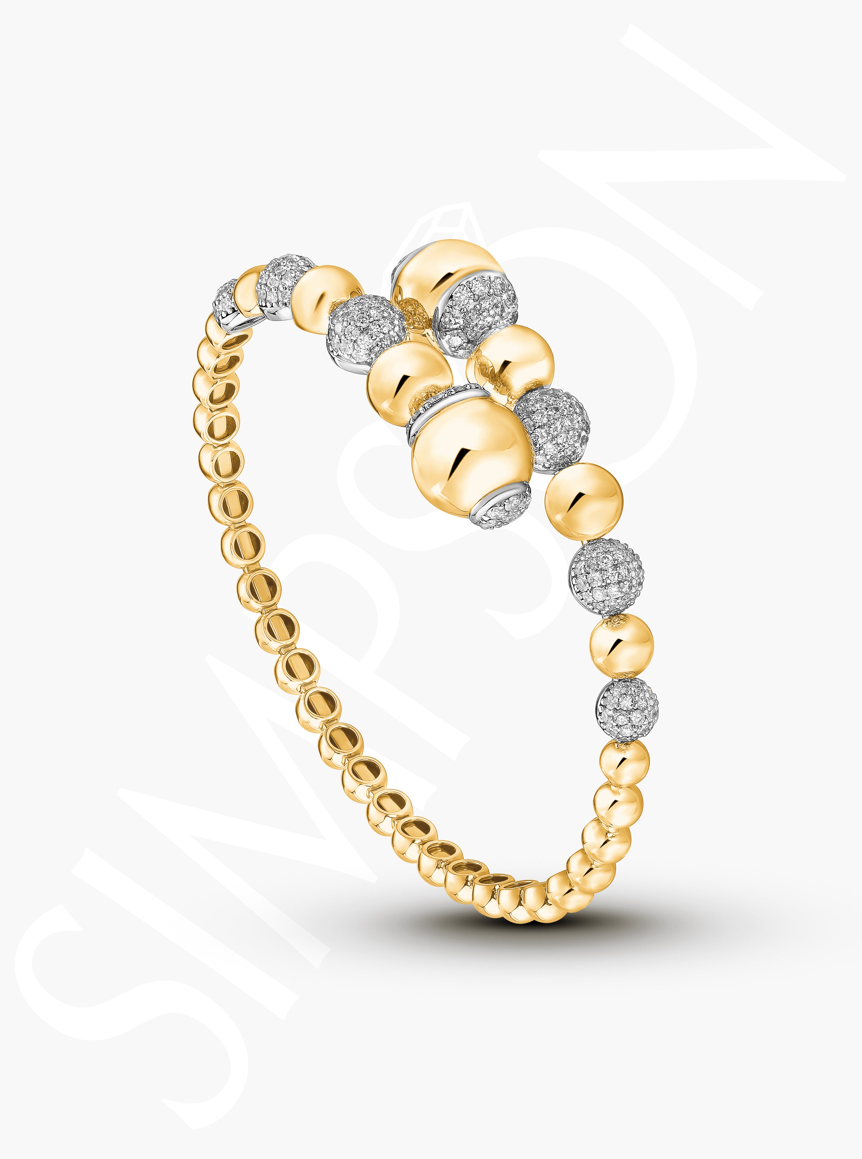 Yellow Gold Diamond Bead Bangle
