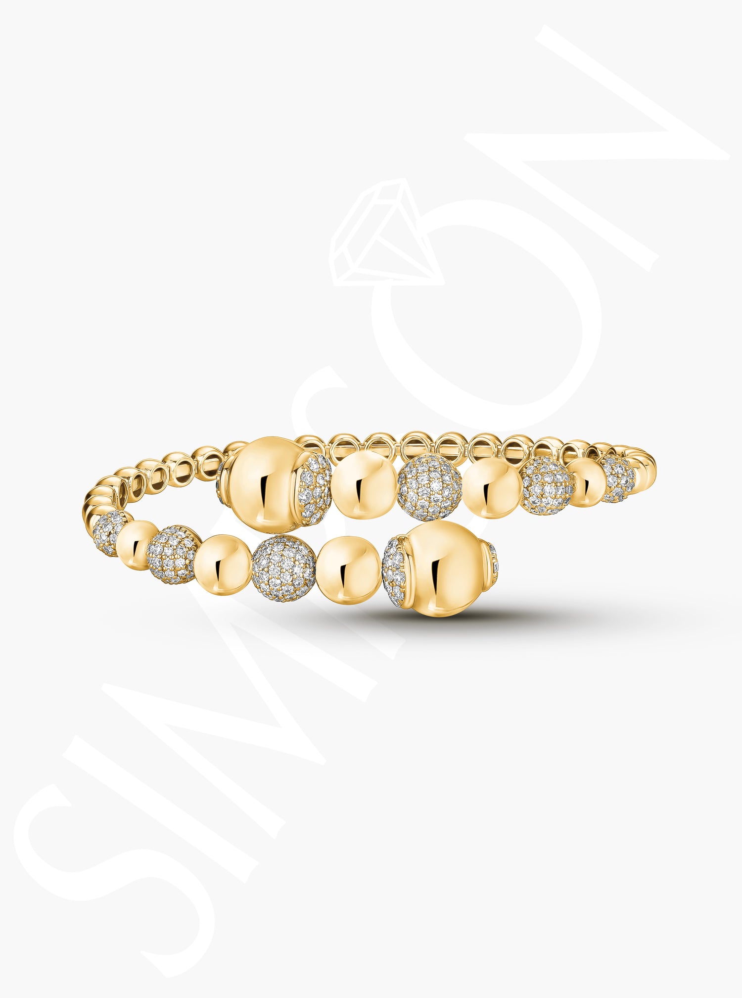 Yellow Gold Diamond Bead Bangle