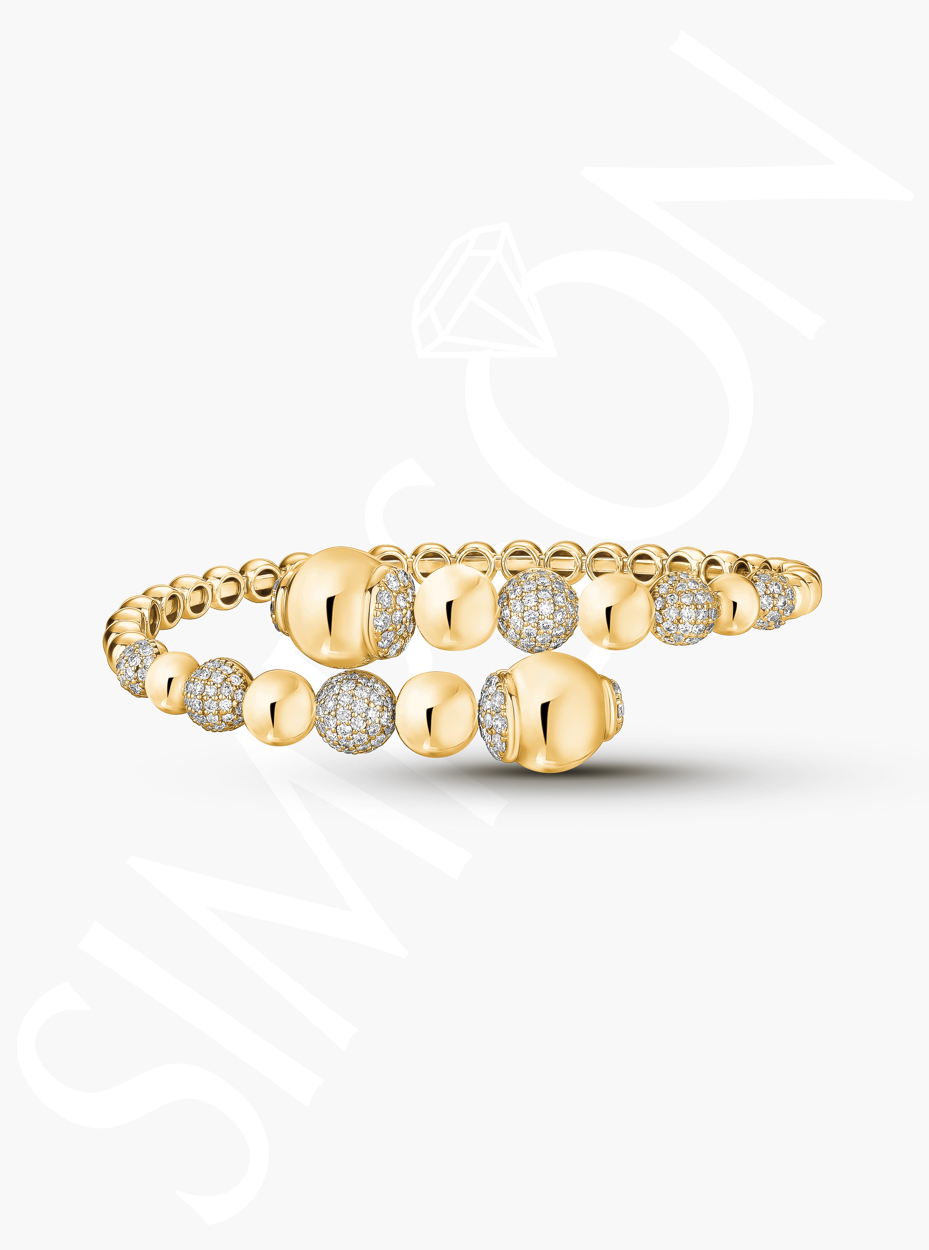 Yellow Gold Diamond Bead Bangle
