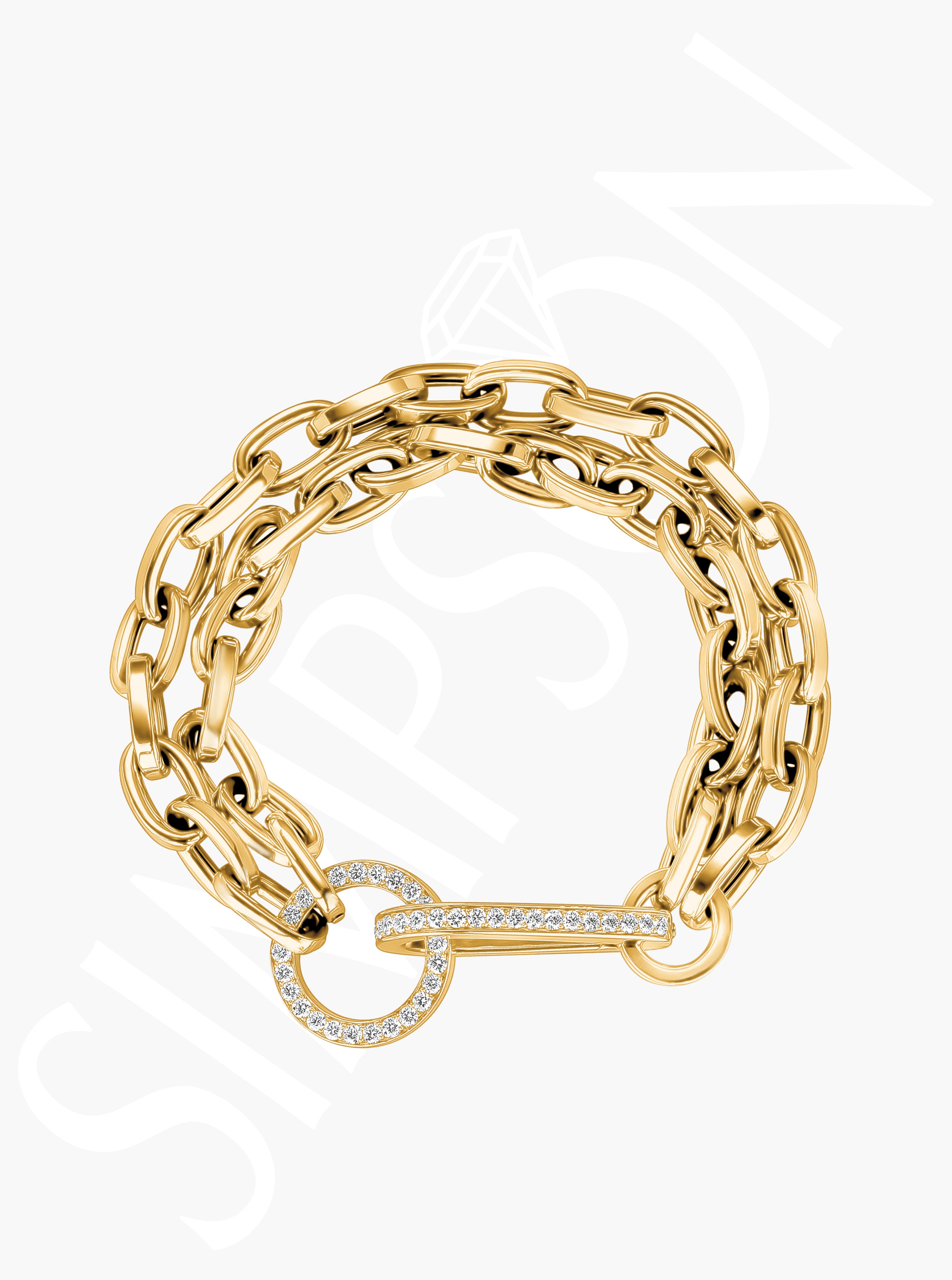 Diamond-Embellished Gold Link Bracelet