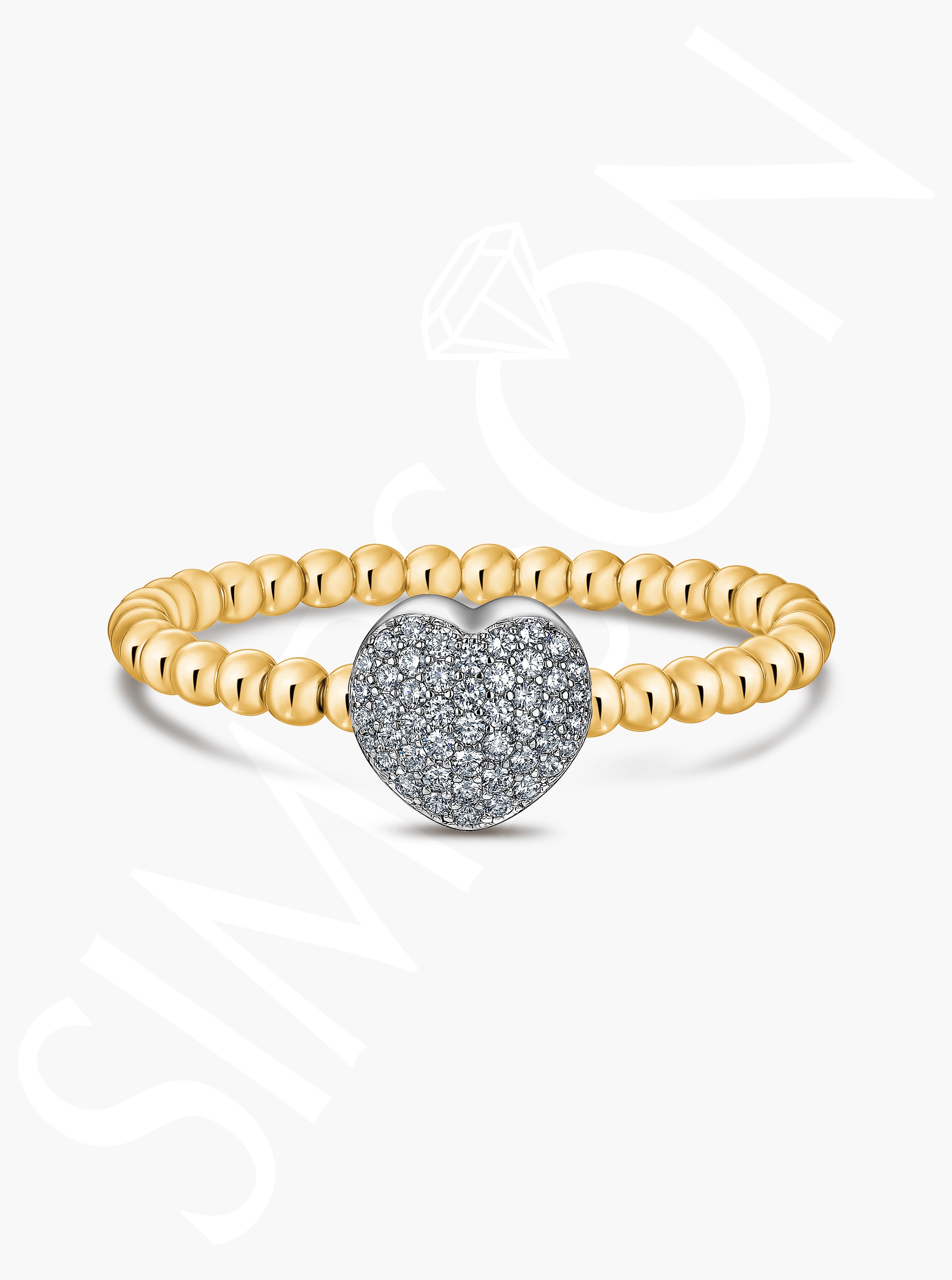 Golden Bead Bracelet with Pave Diamond Heart