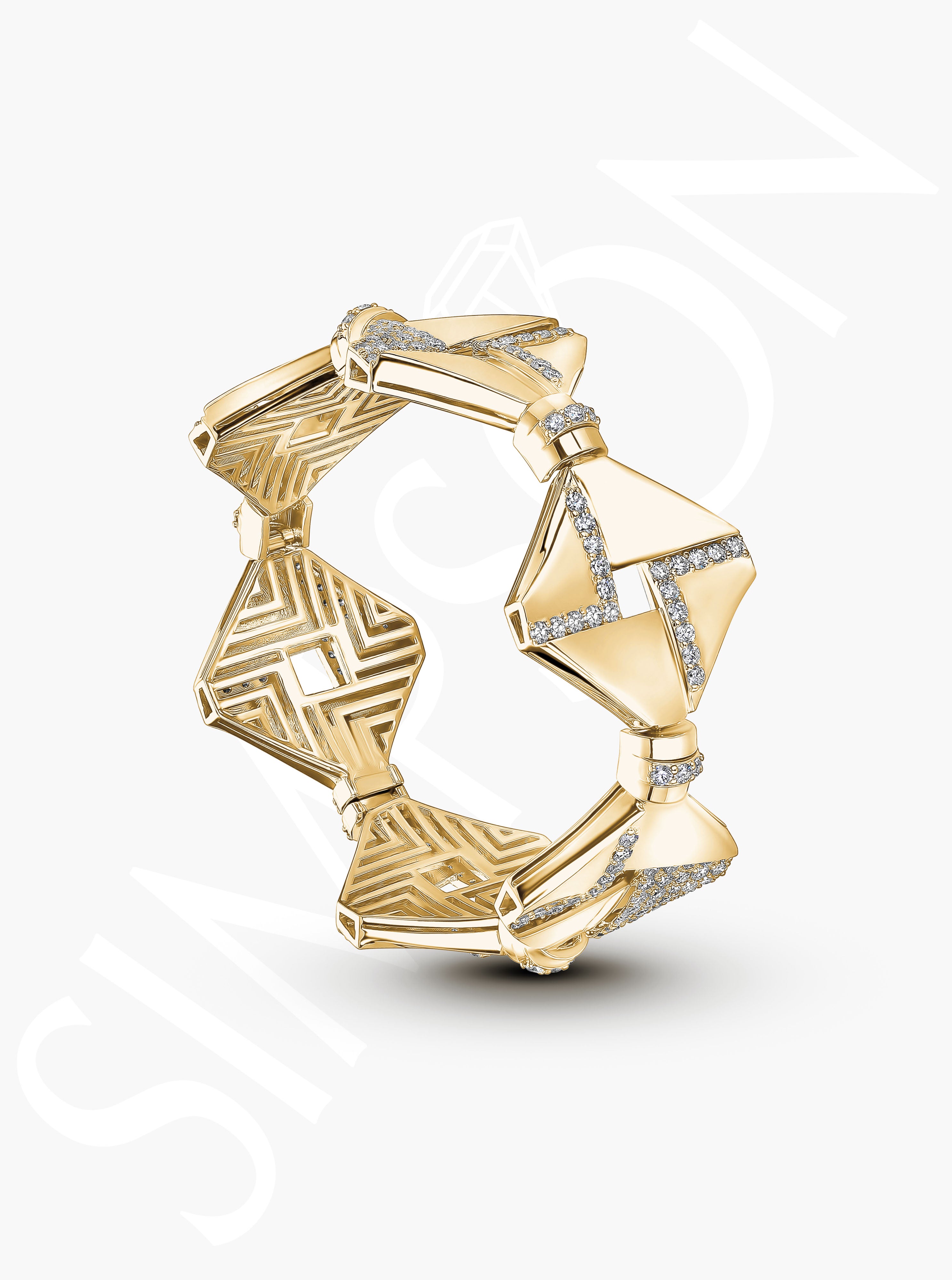 Geometric Gold Bracelet with Diamond Accents