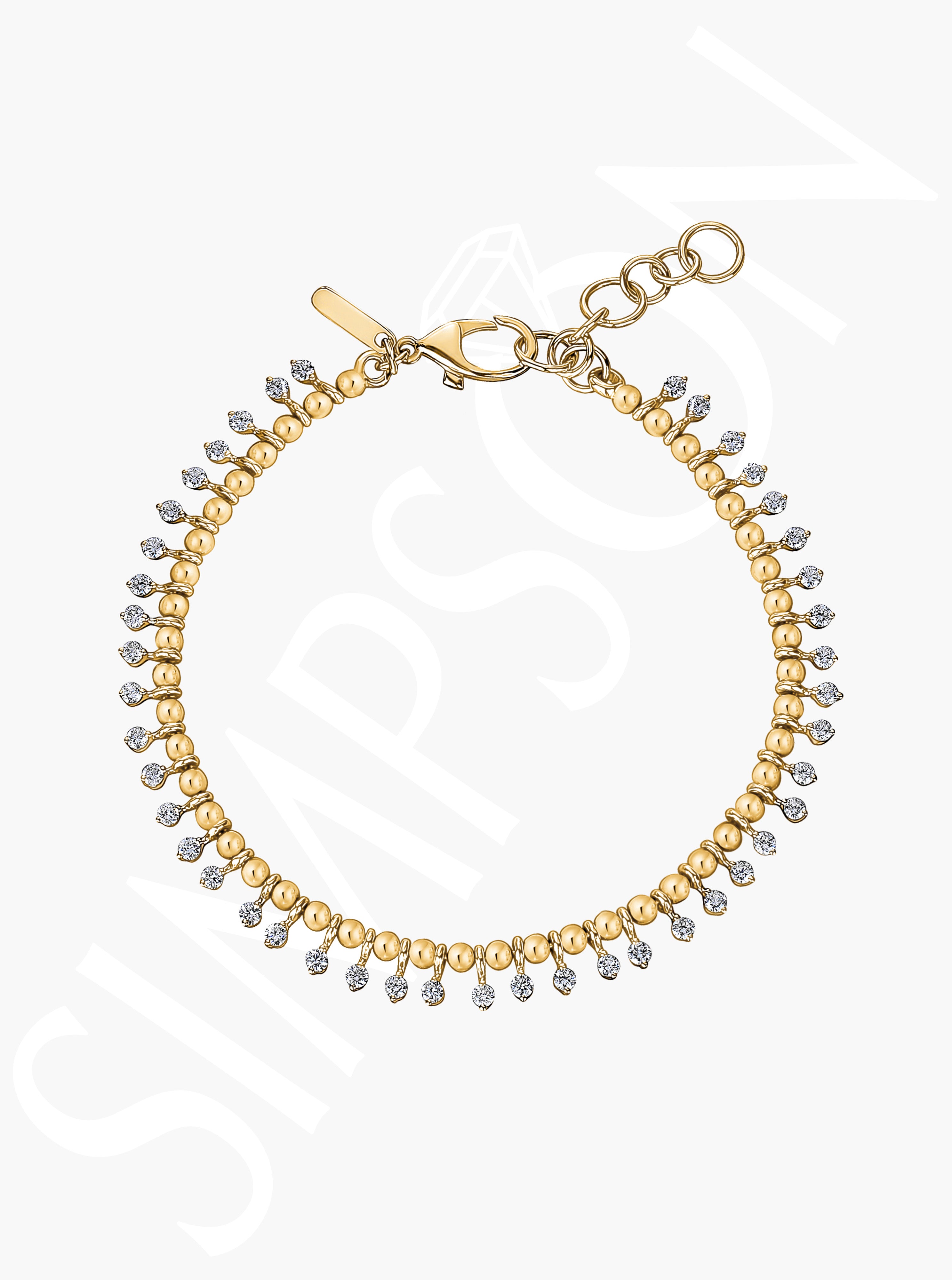 Gold Bead Bracelet with Diamond Droplets