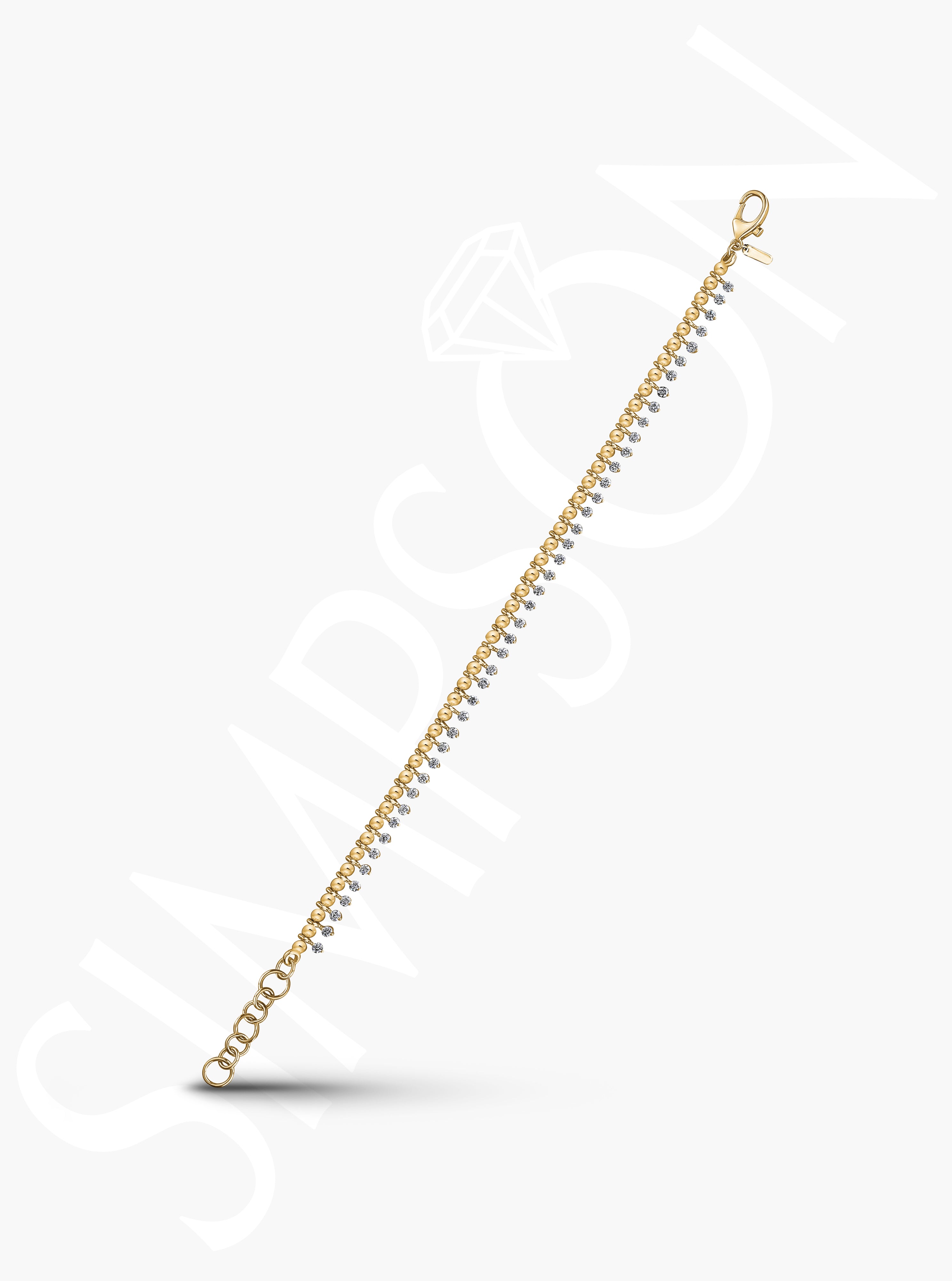 Gold Bead Bracelet with Diamond Droplets