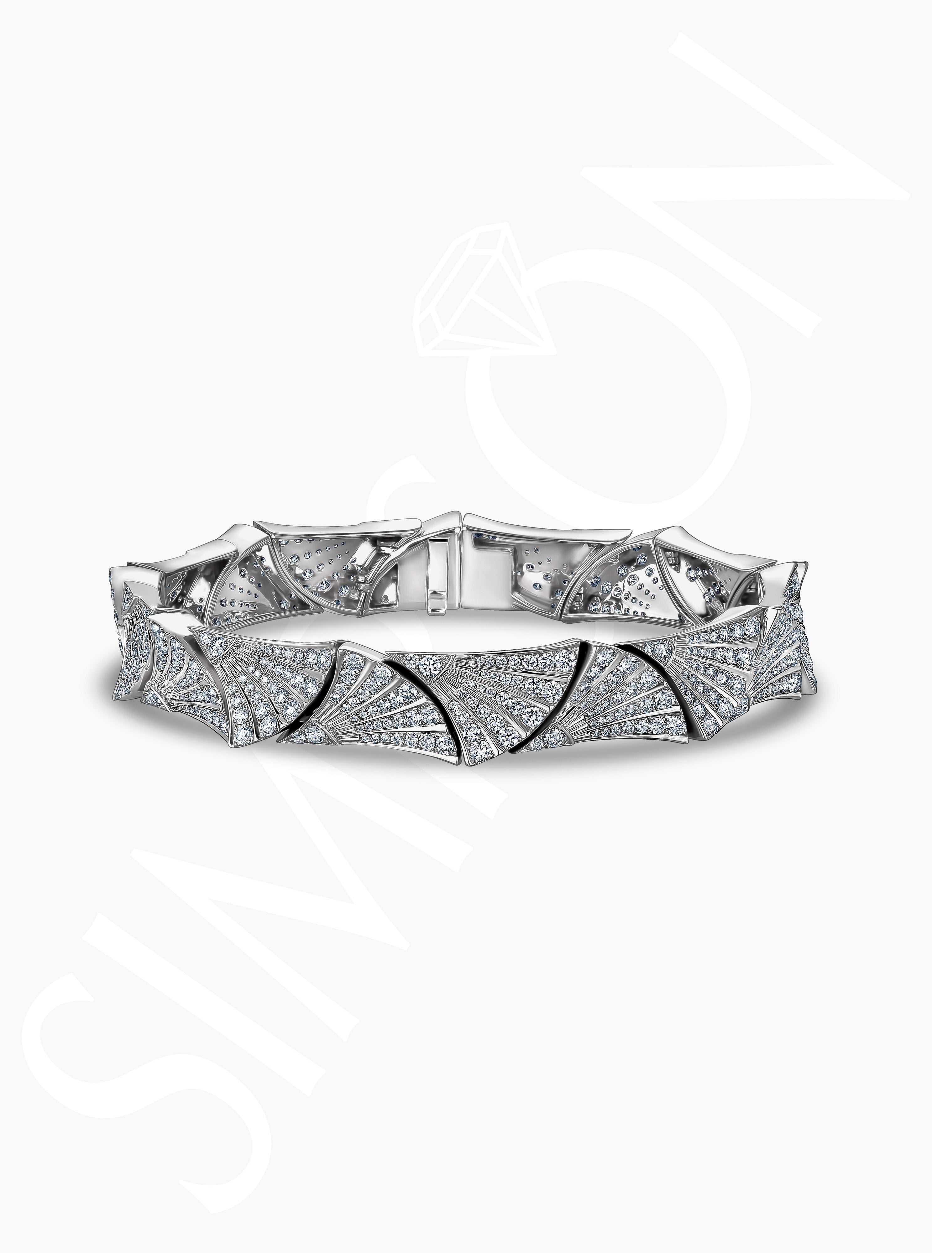 White Gold Diamond Fan Motif Bracelet