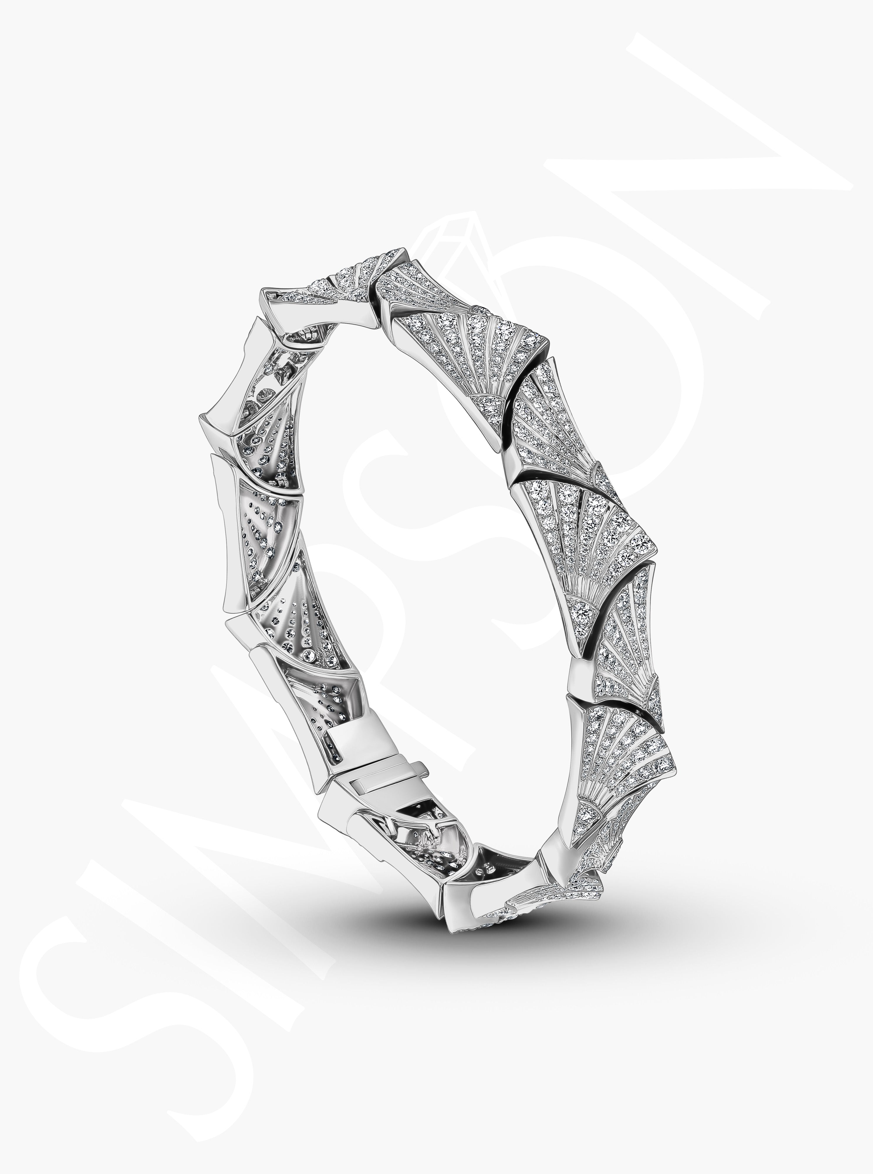 White Gold Diamond Fan Motif Bracelet