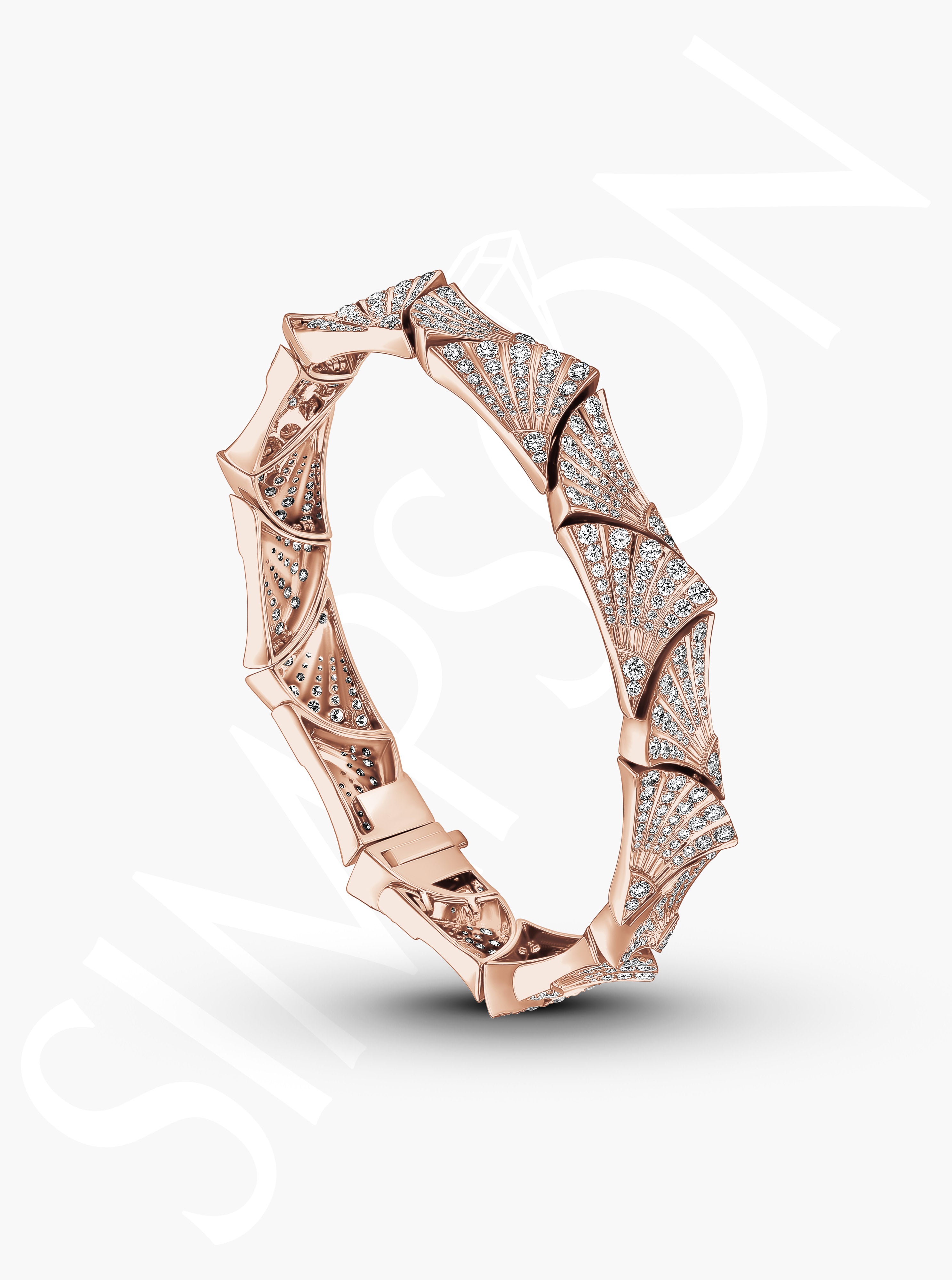 Rose Gold Diamond Fan Motif Bracelet