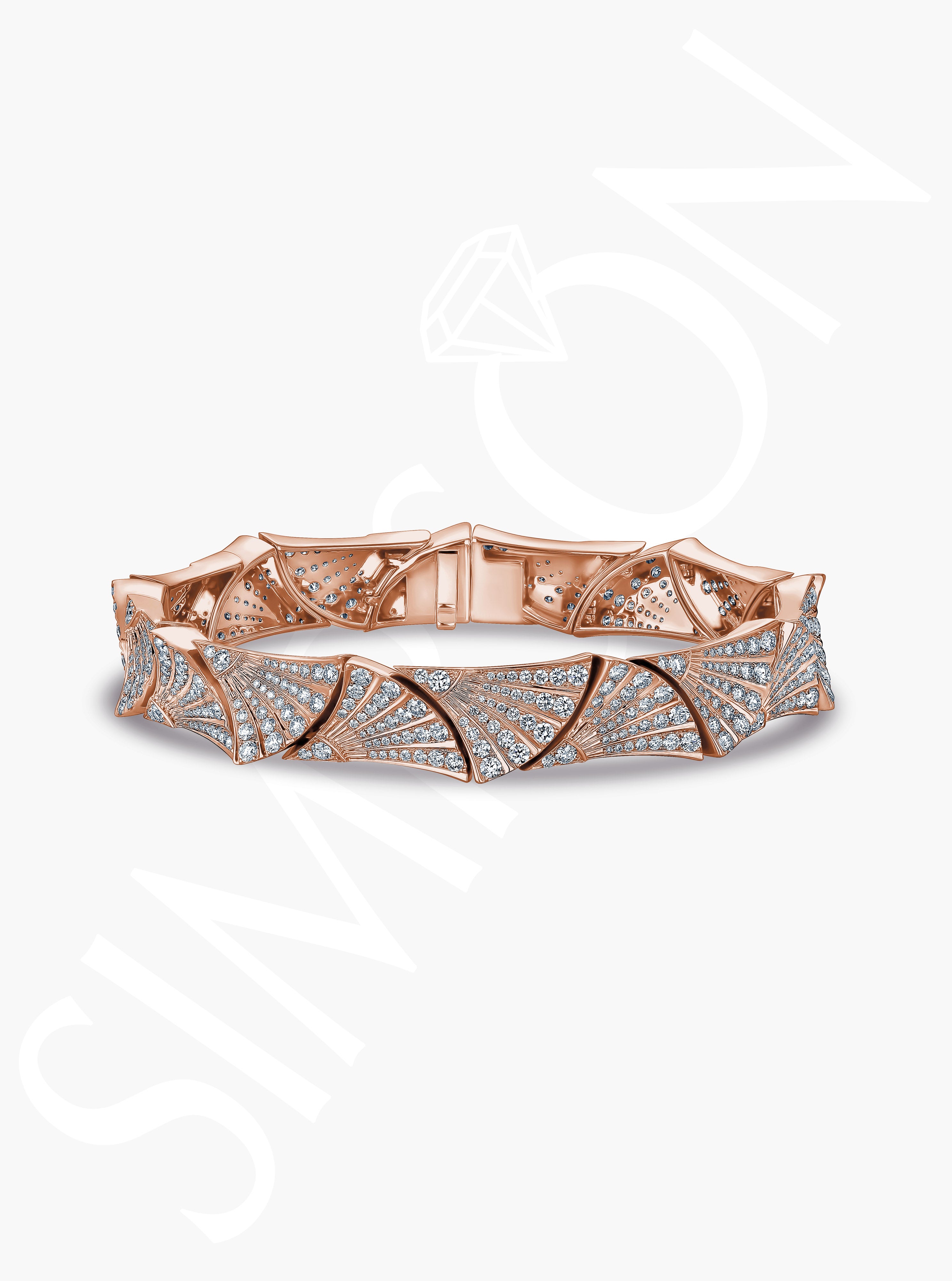 Rose Gold Diamond Fan Motif Bracelet