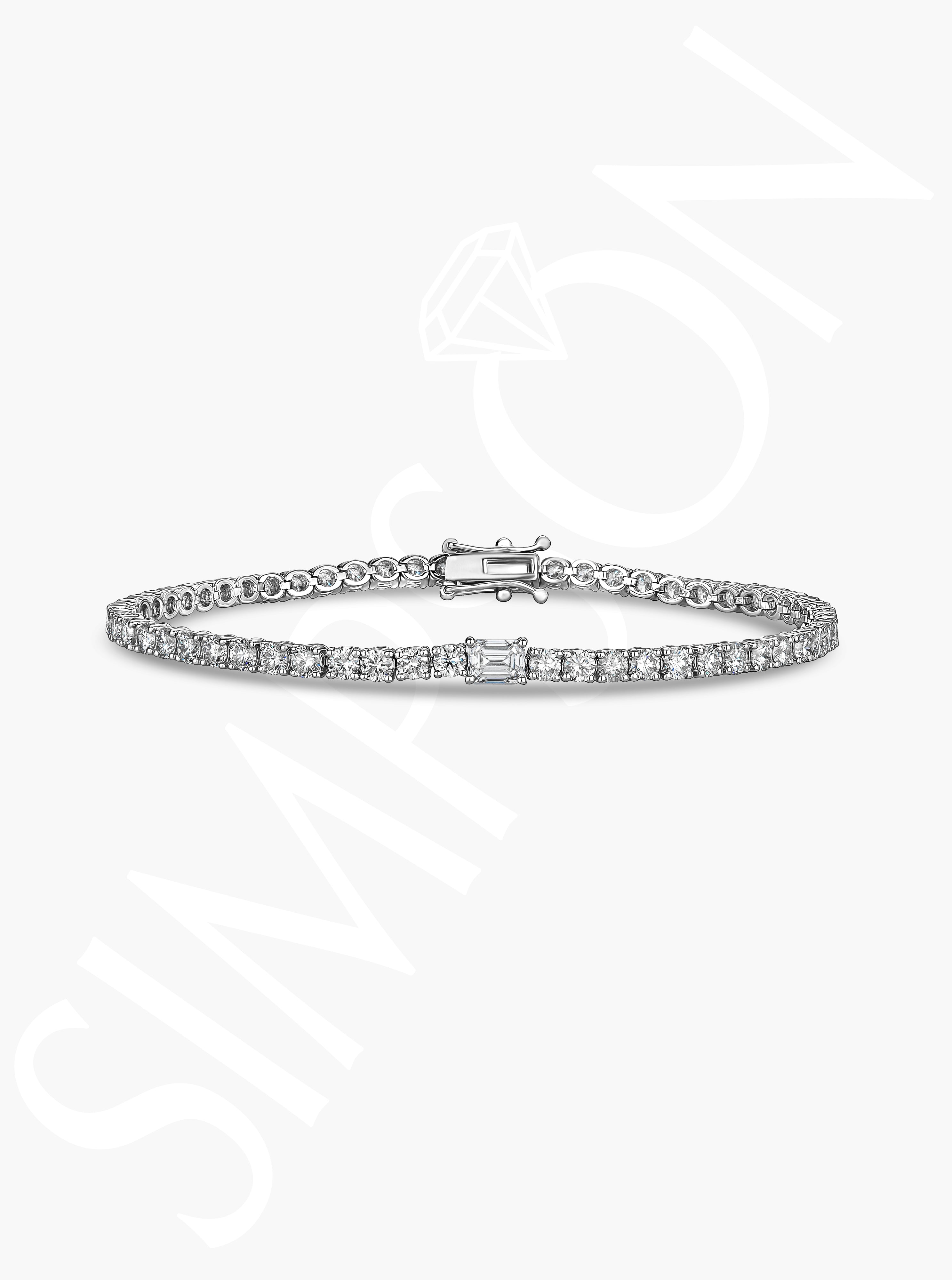 Diamond Tennis Bracelet with Emerald-Cut Accent