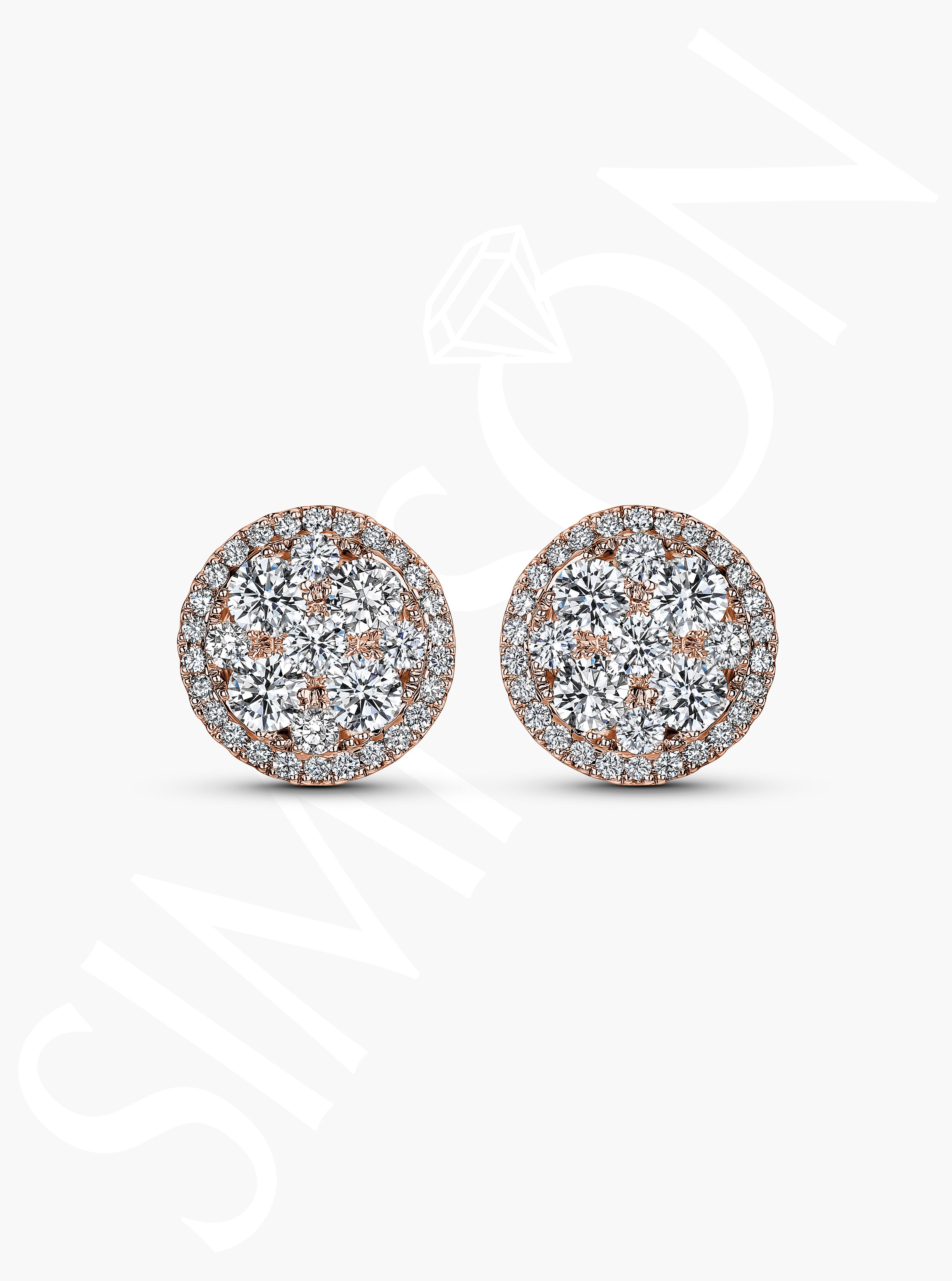 Round Diamond Cluster Stud Earrings 