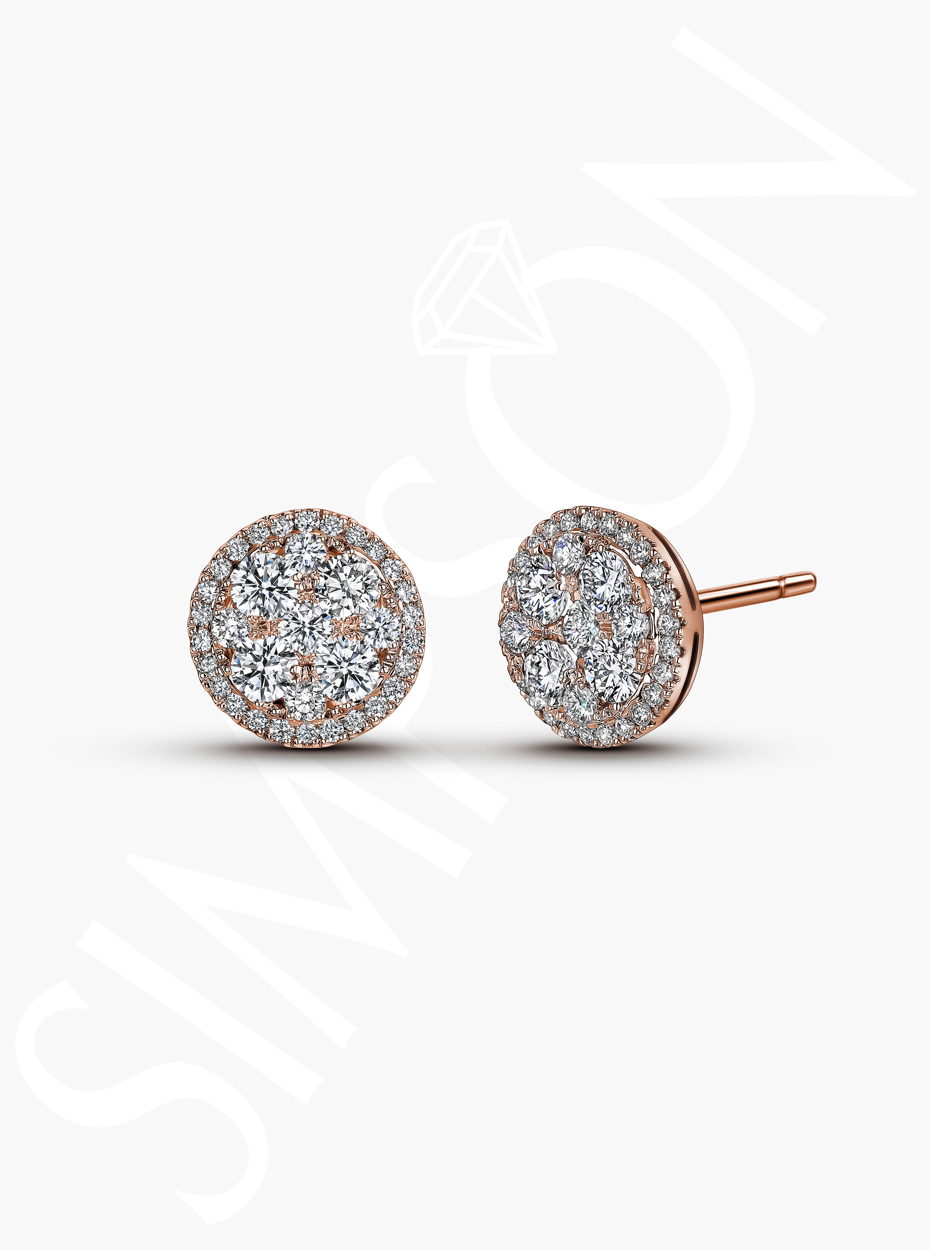 Round Diamond Cluster Stud Earrings 