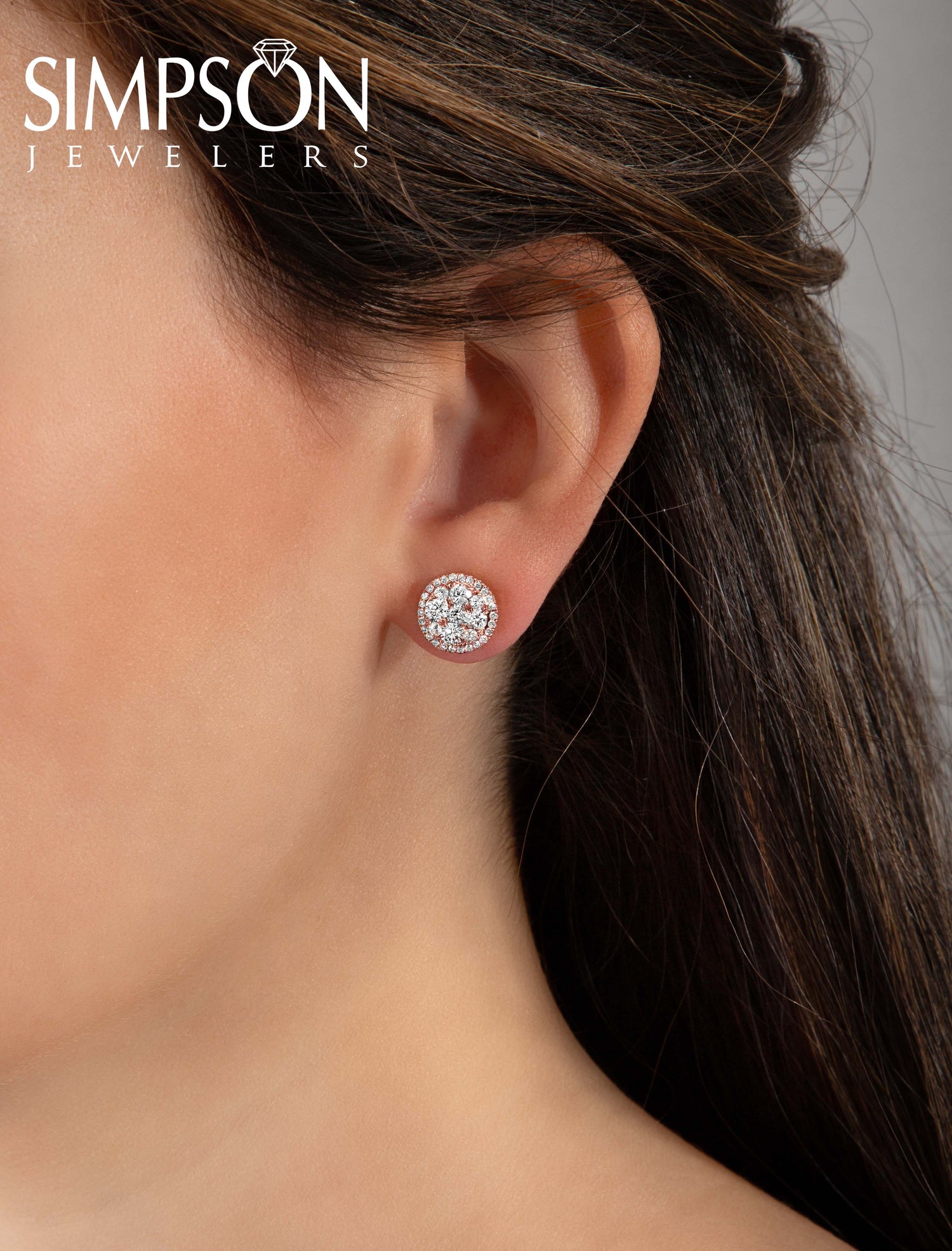 Round Diamond Cluster Stud Earrings 