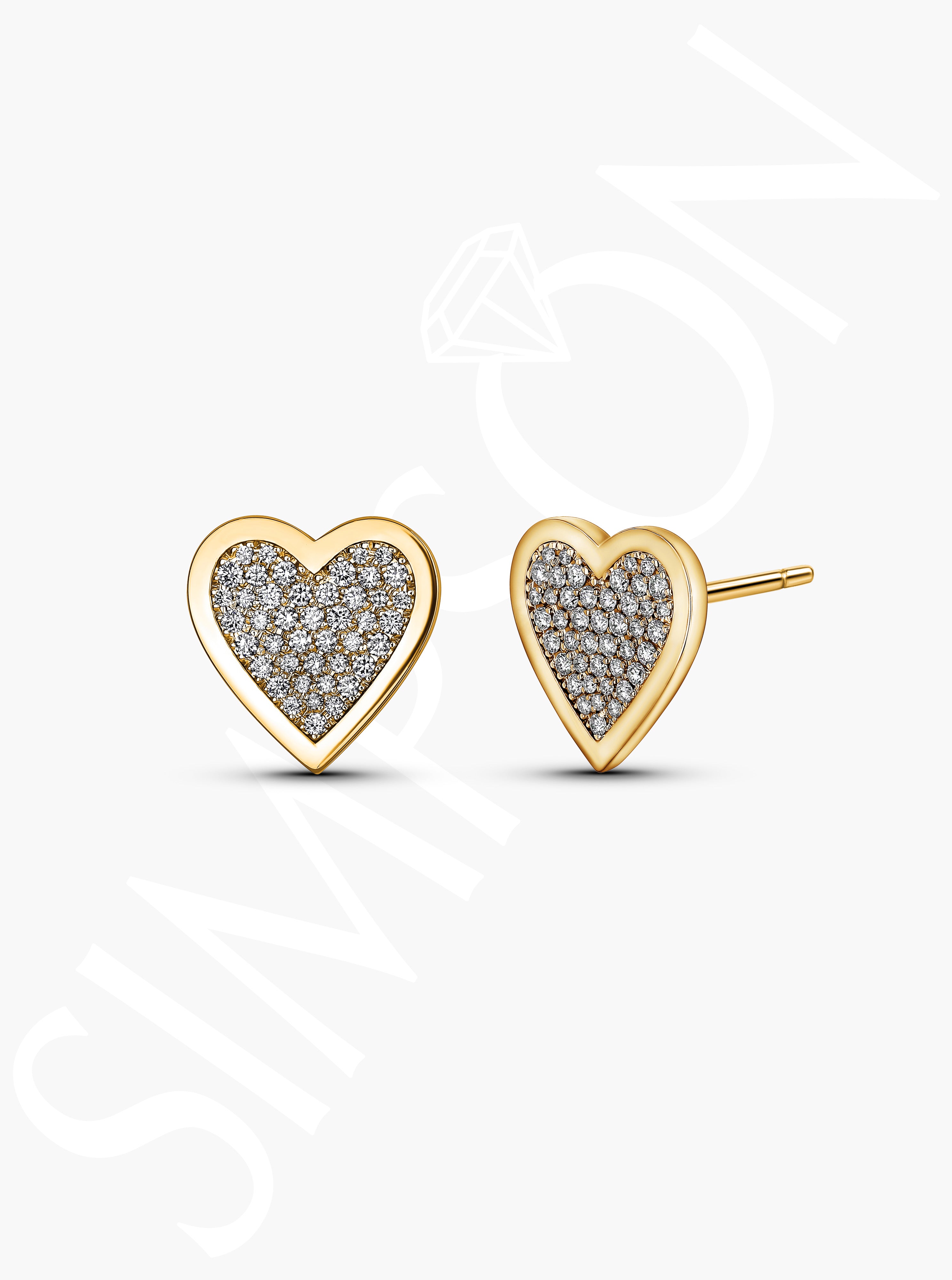 Heart-Shaped Pave Diamond Stud Earrings