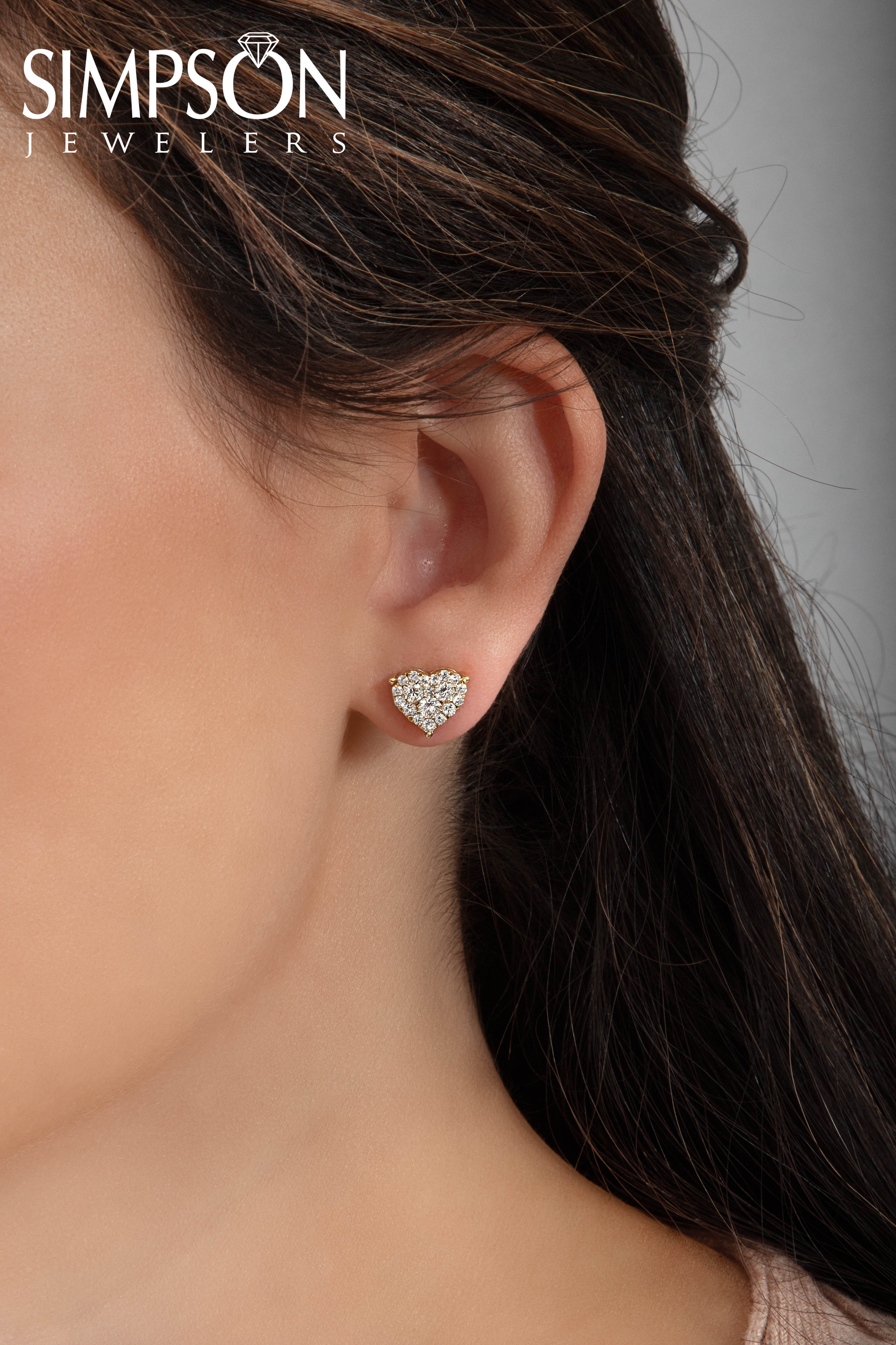 Heart-Shaped Diamond Stud Earrings