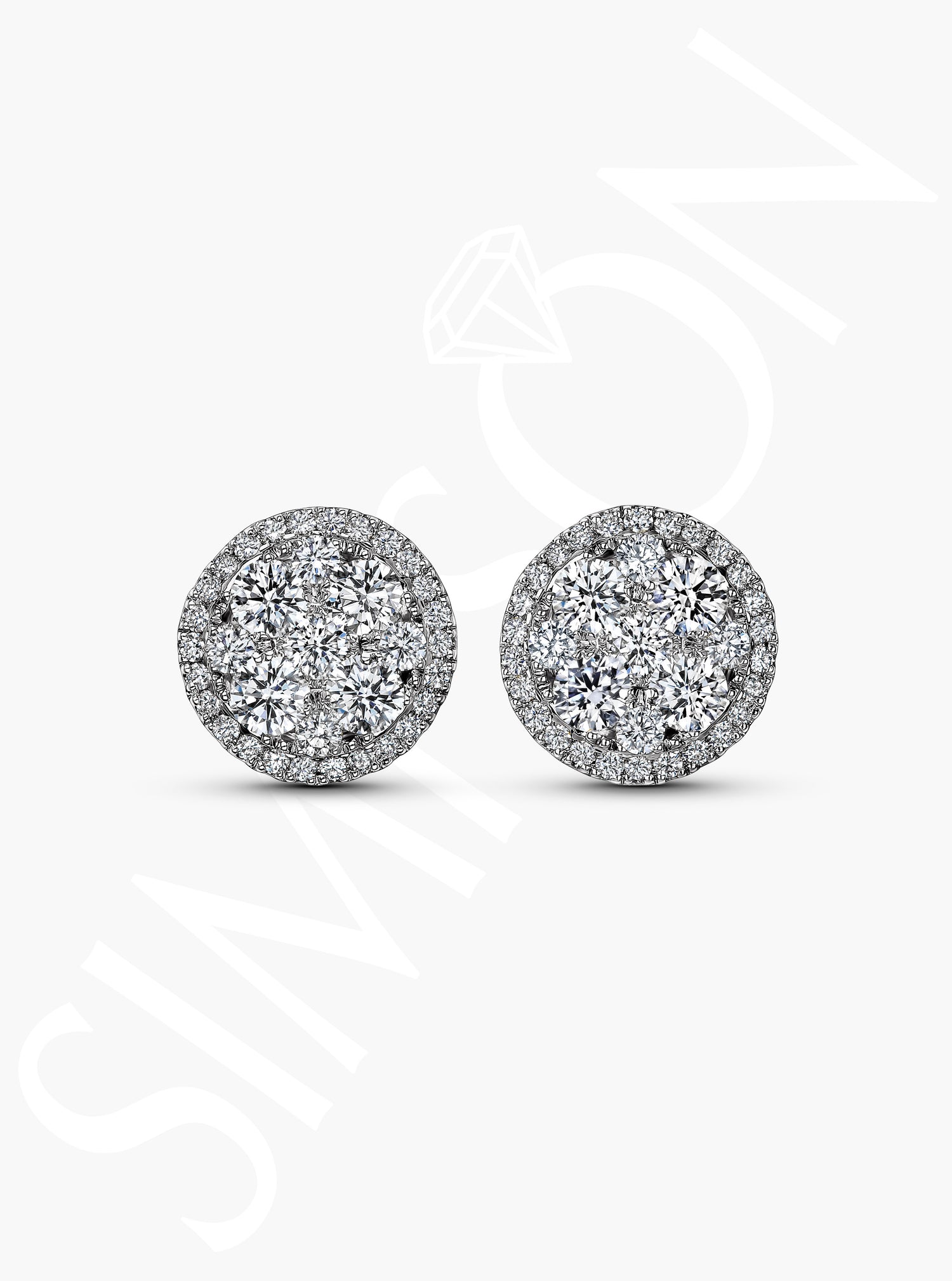 Round Diamond Cluster Stud Earrings