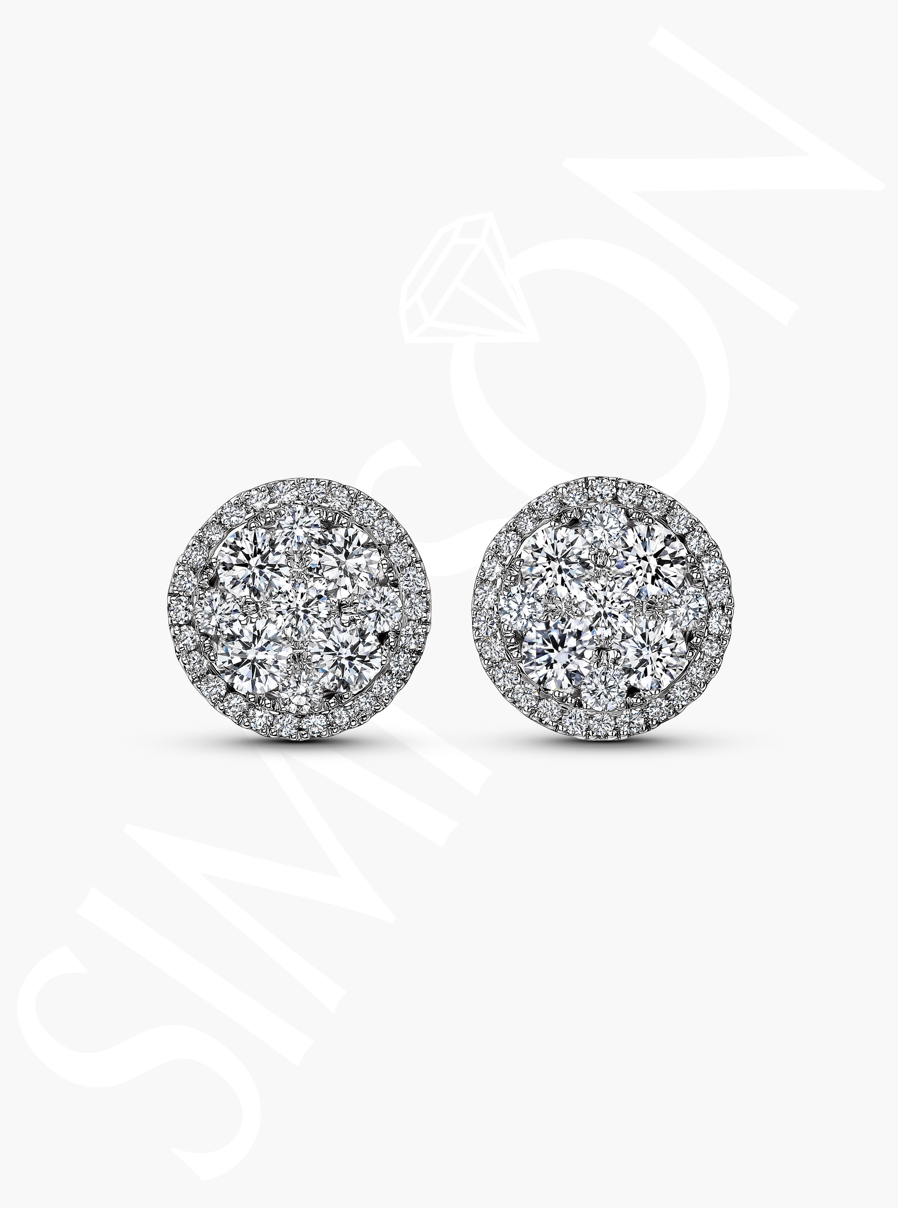 Round Diamond Cluster Stud Earrings