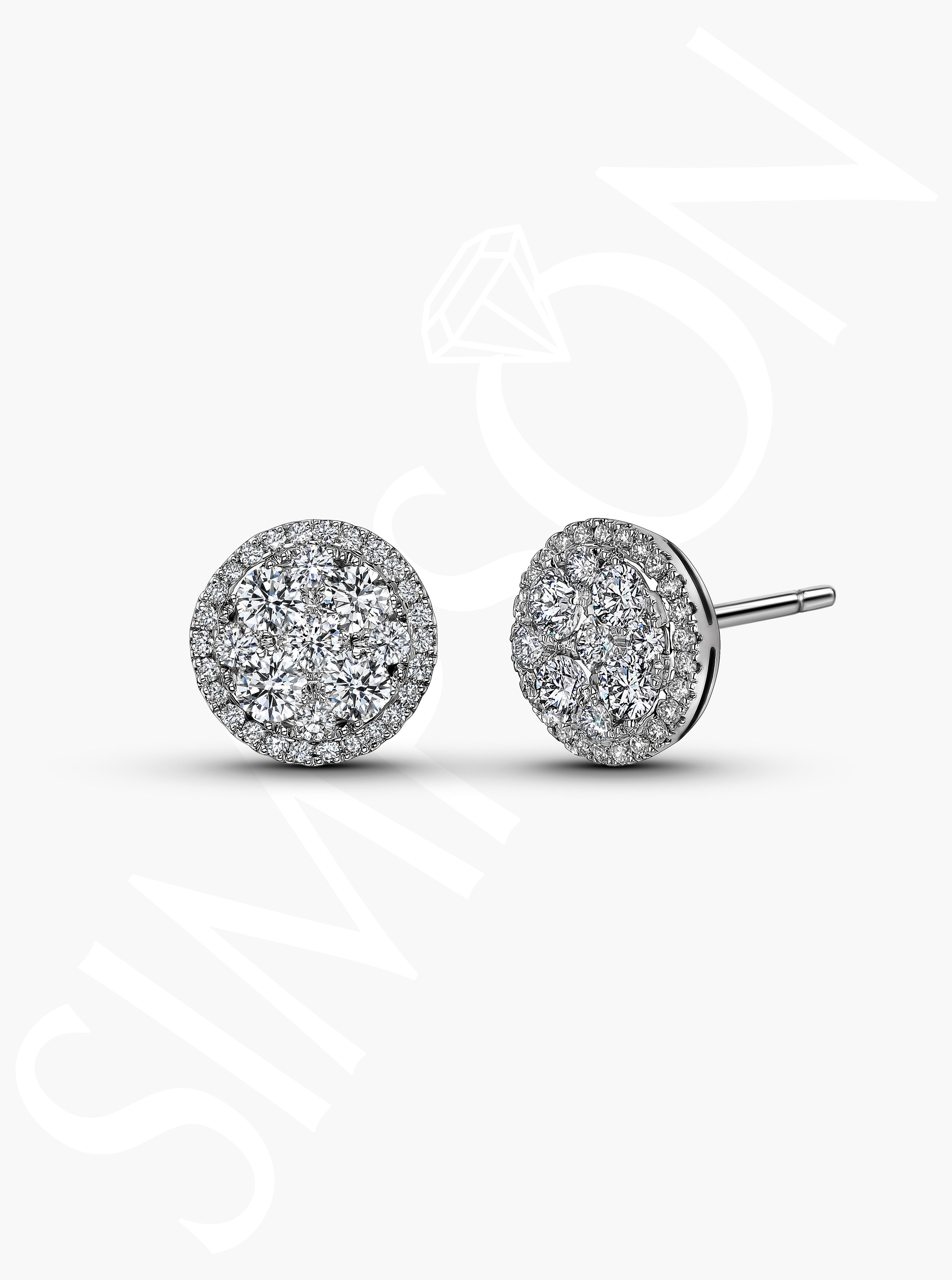 Round Diamond Cluster Stud Earrings