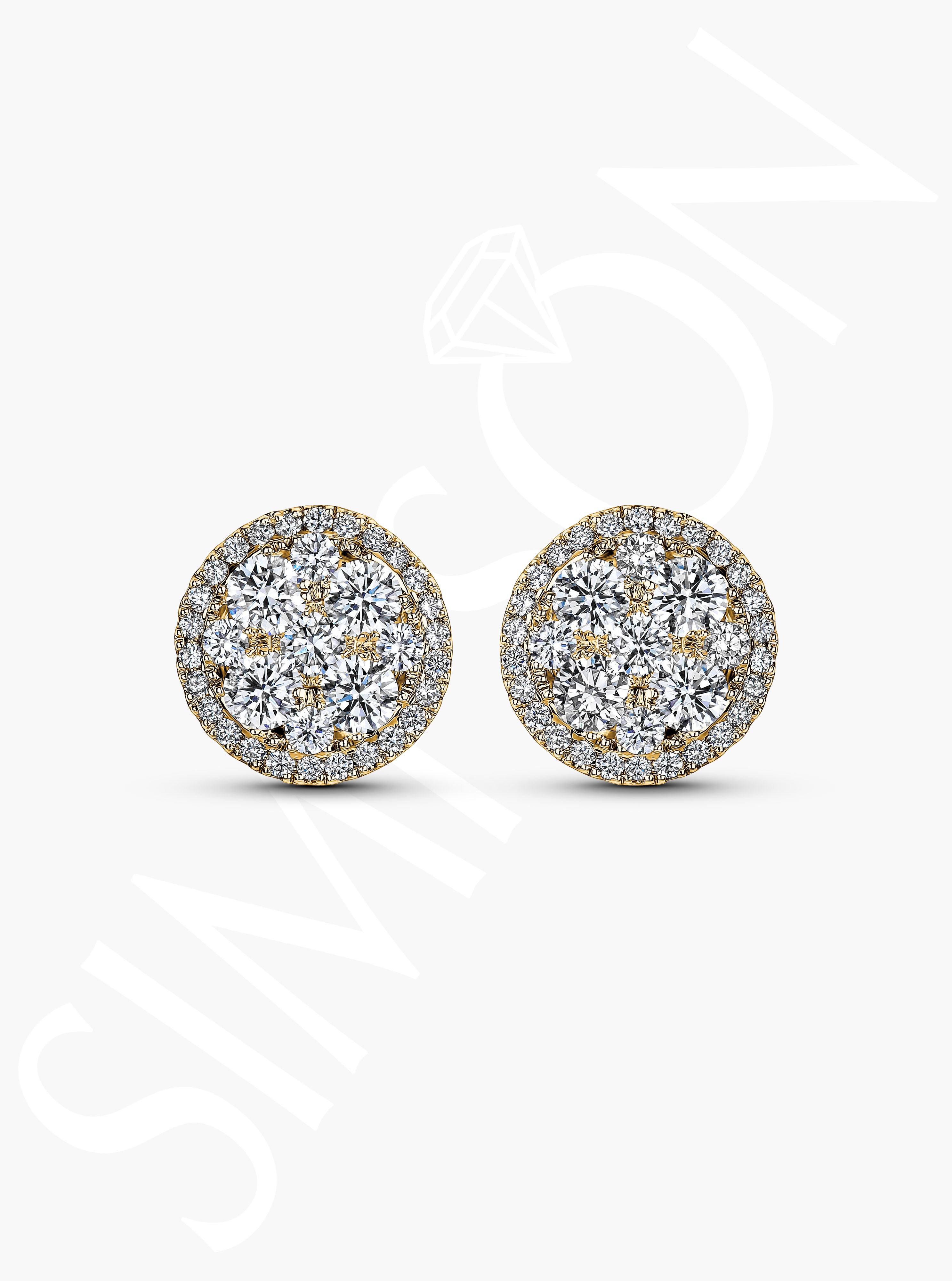 Round Diamond Cluster Stud Earrings