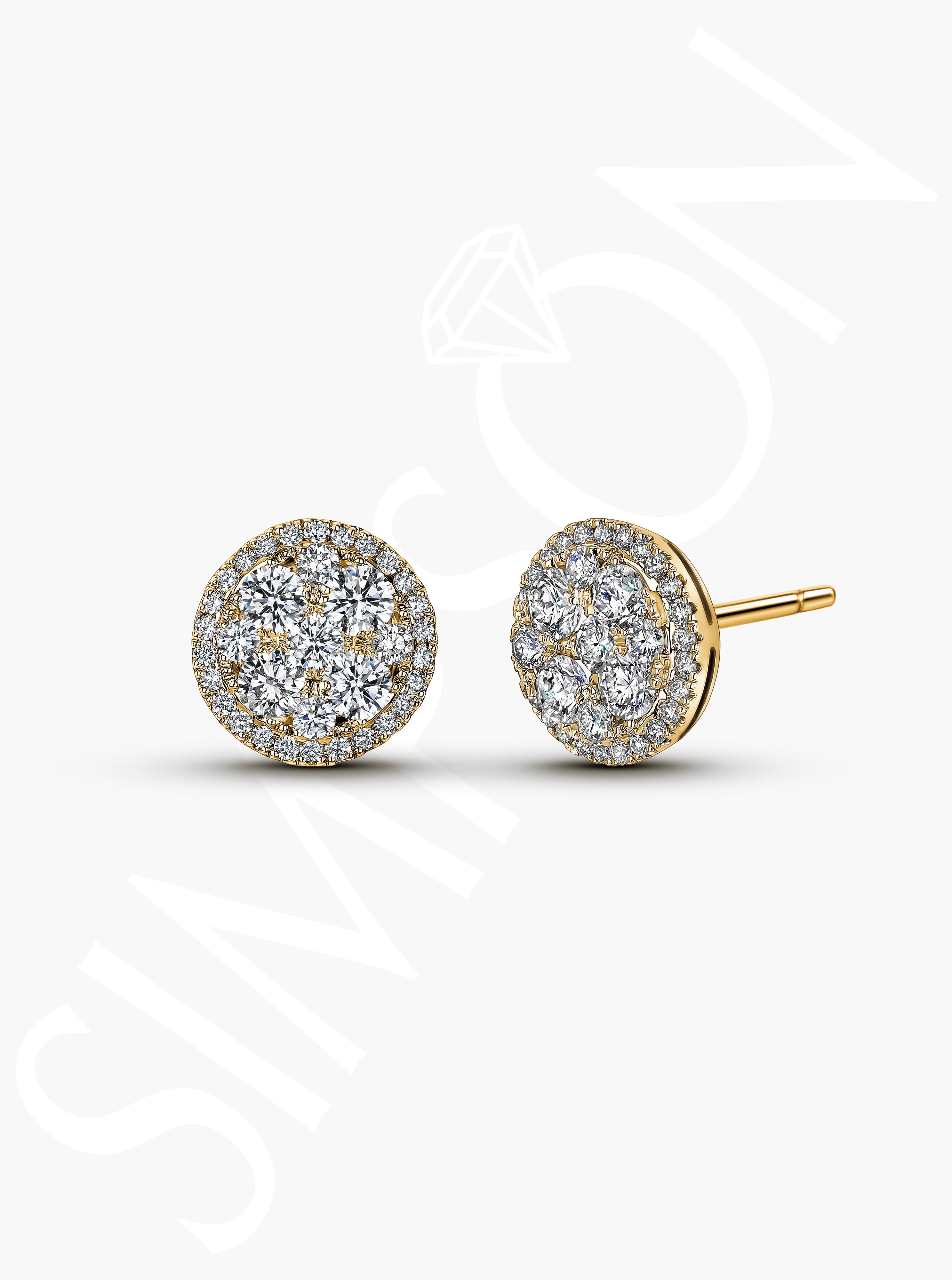 Round Diamond Cluster Stud Earrings