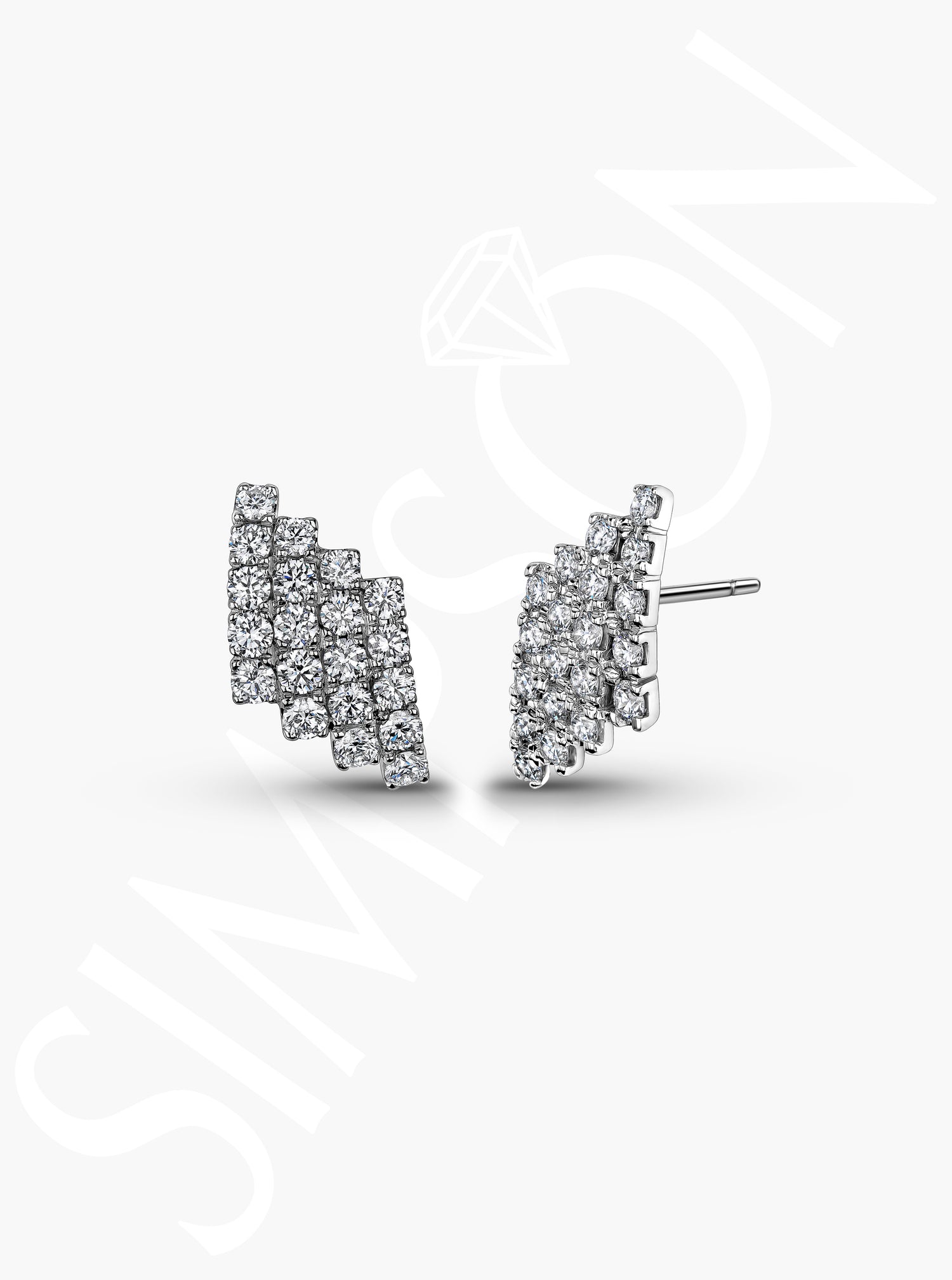 Multi-Row Diamond Fan Earrings
