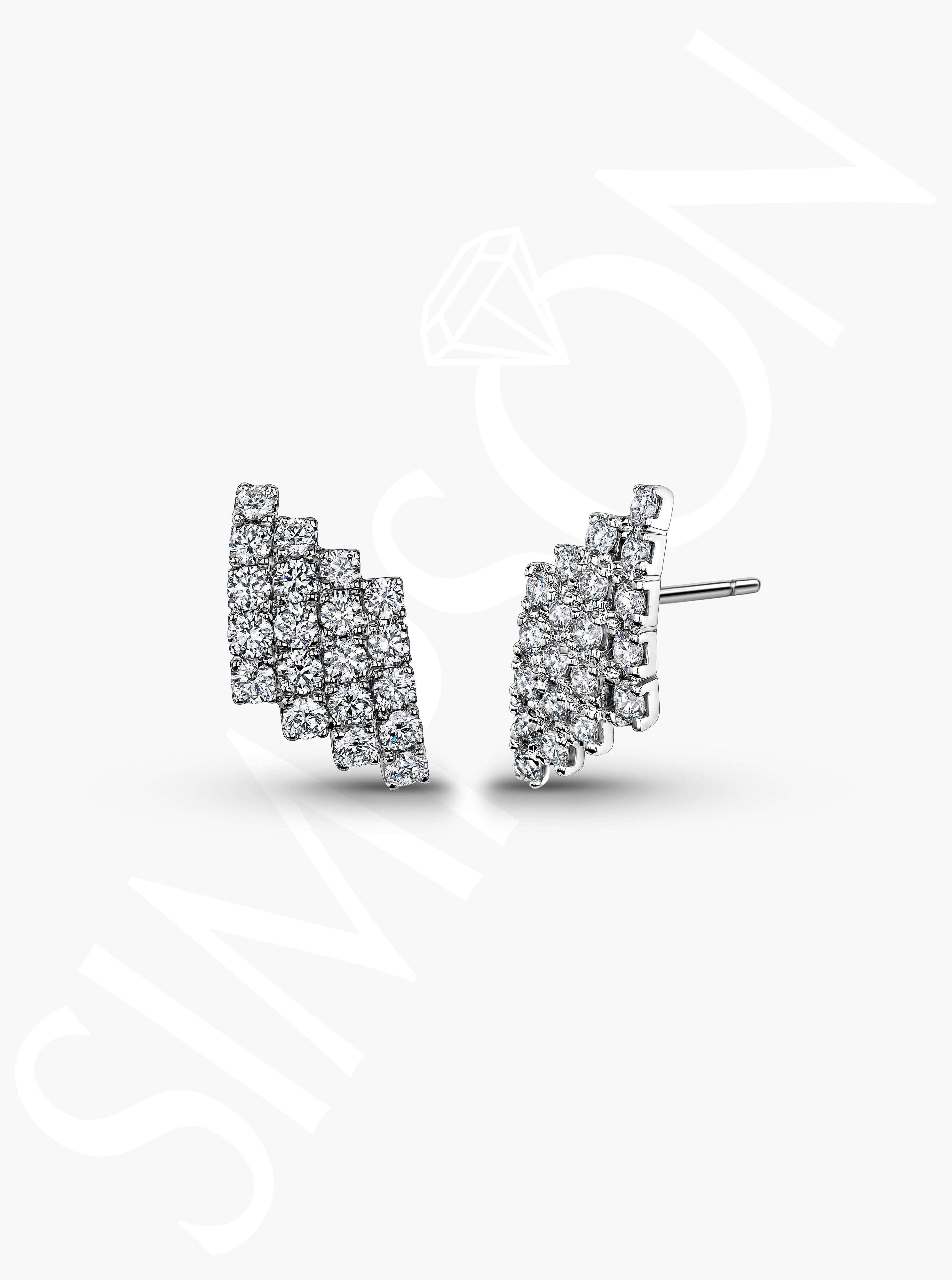 Multi-Row Diamond Fan Earrings