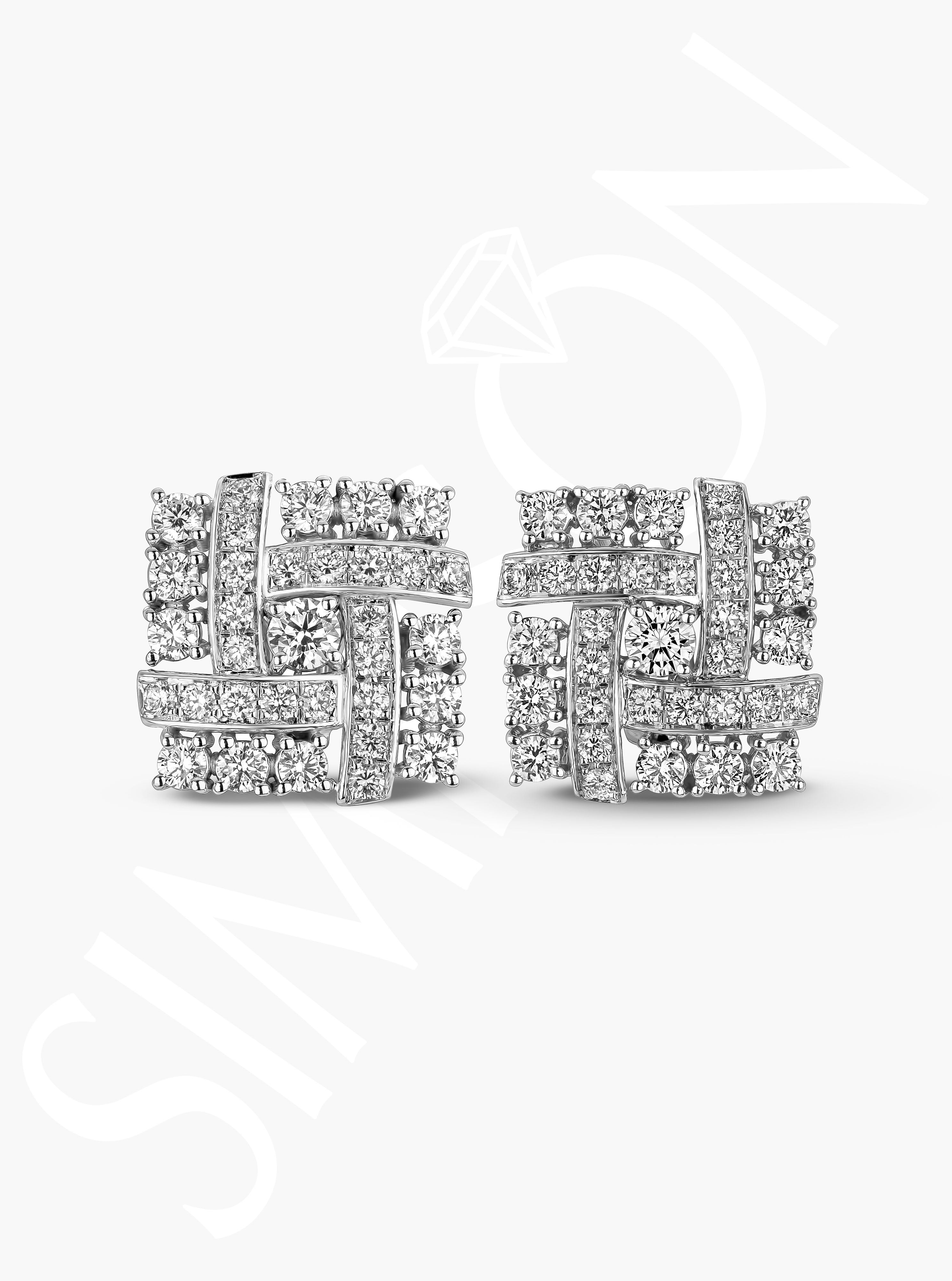 White Gold Geometric Cluster Stud Earrings