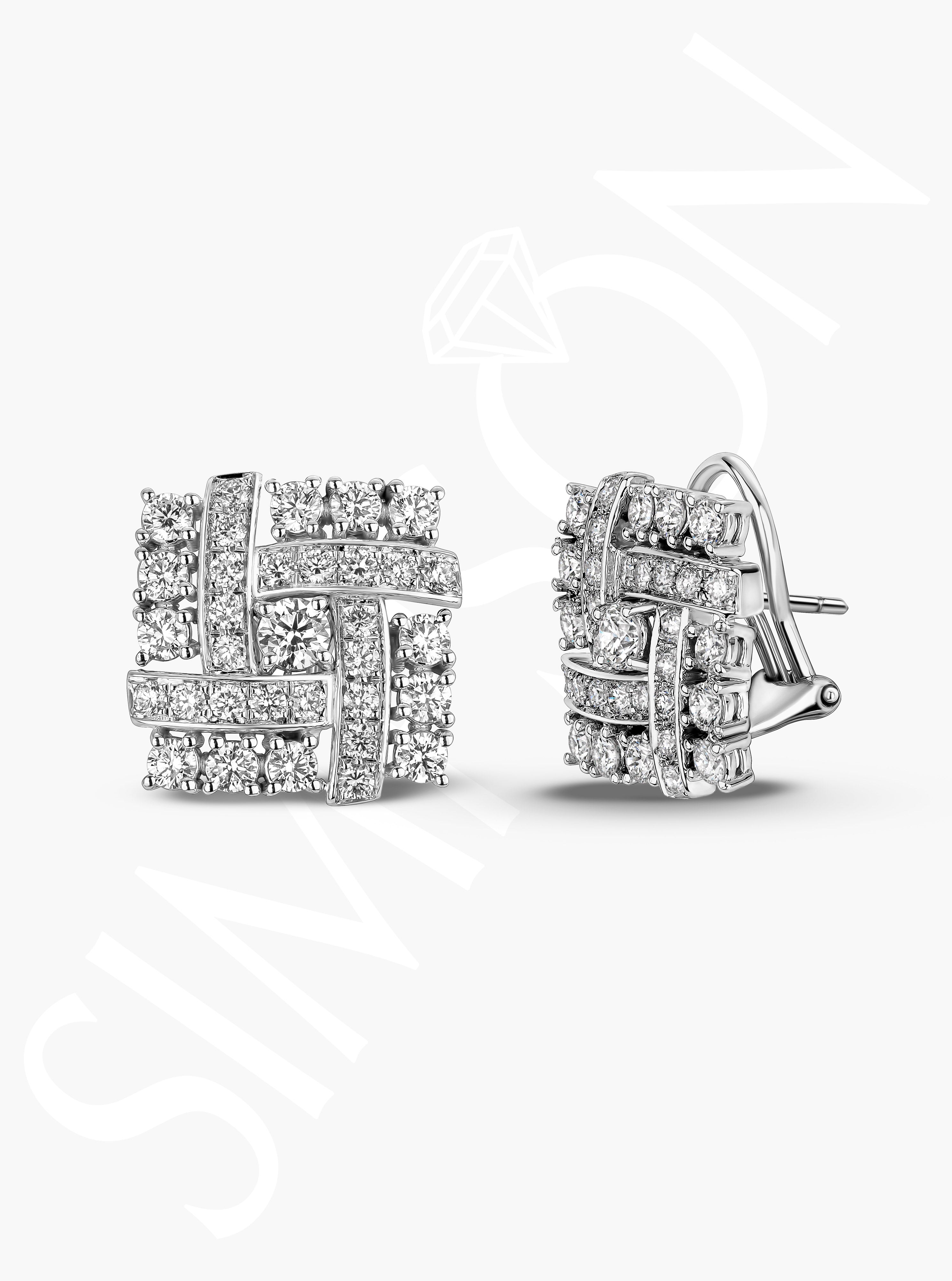 White Gold Geometric Cluster Stud Earrings