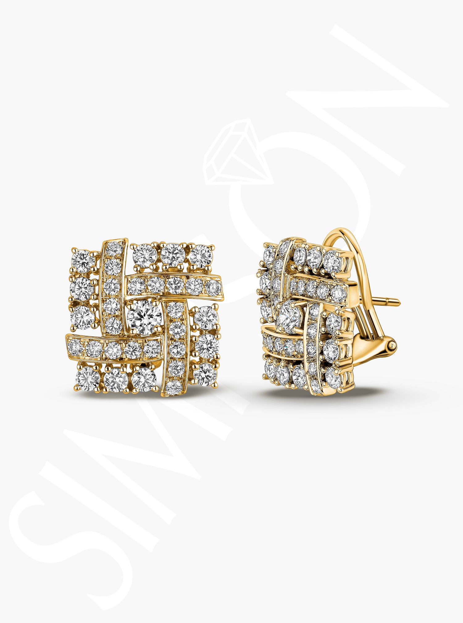 Yellow Gold Geometric Cluster Stud Earrings