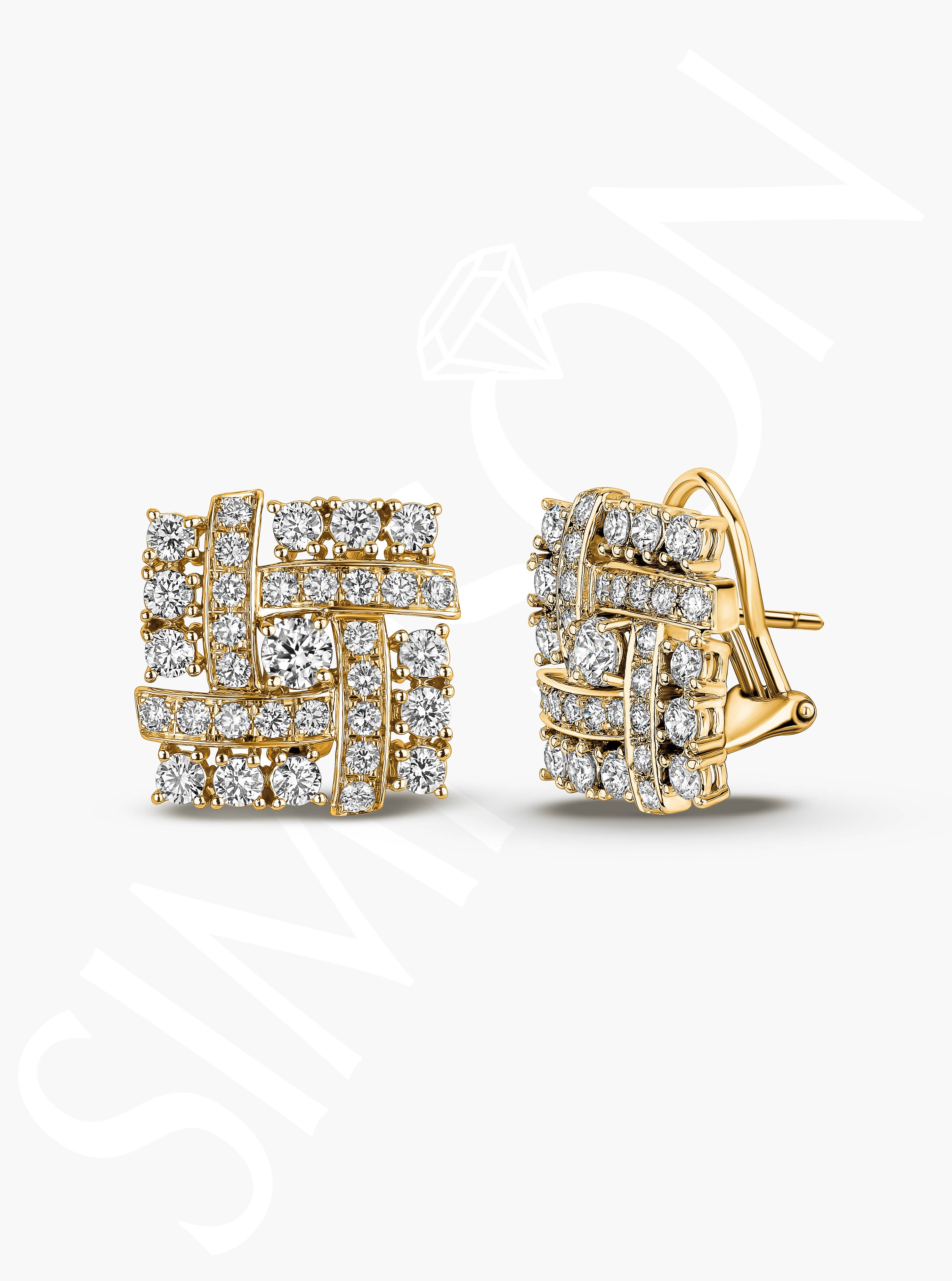 Yellow Gold Geometric Cluster Stud Earrings