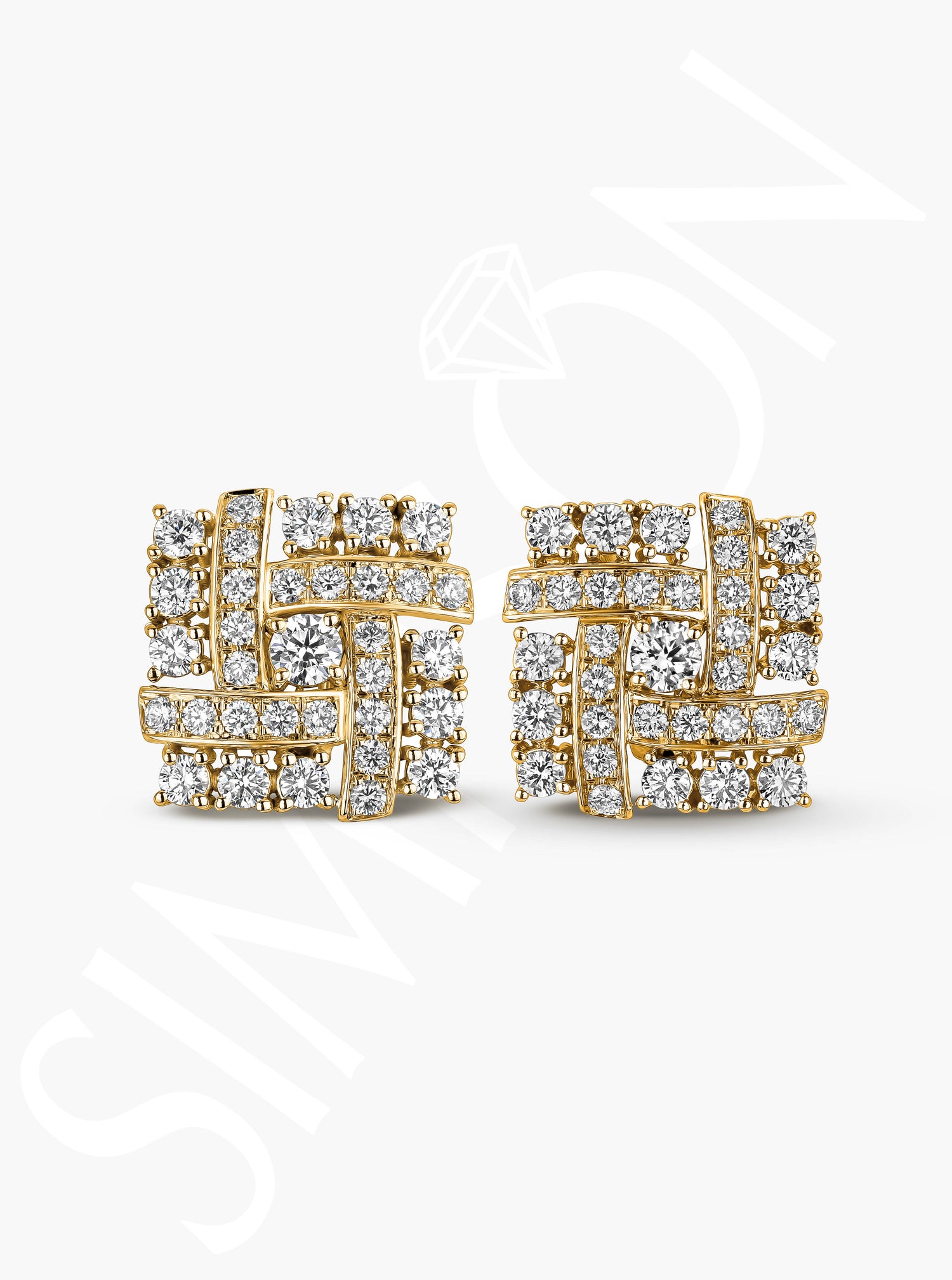 Yellow Gold Geometric Cluster Stud Earrings