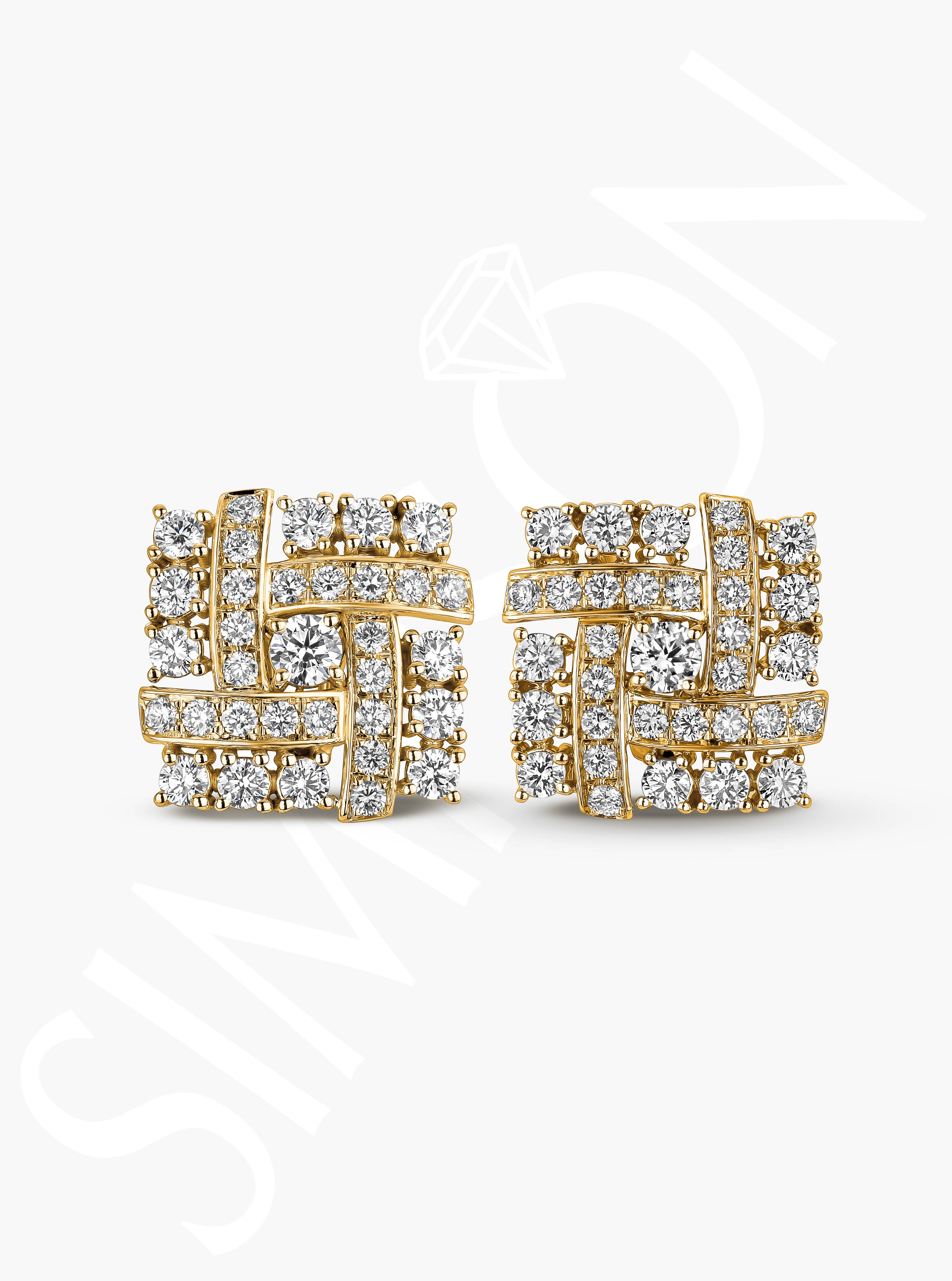 Yellow Gold Geometric Cluster Stud Earrings