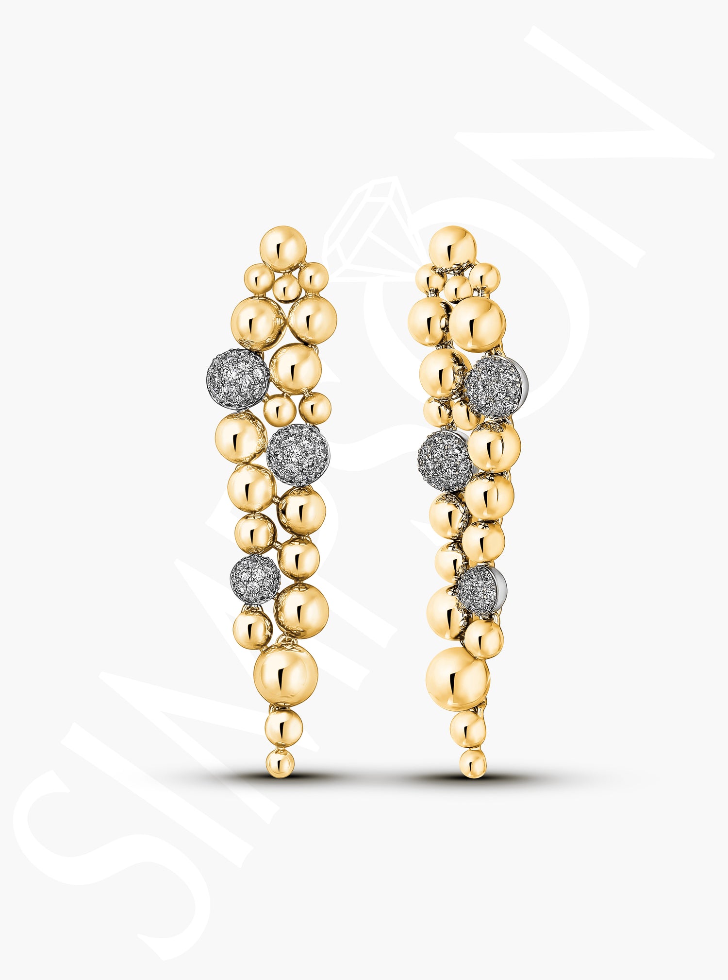 Yellow Gold Beaded Drop Earrings with Diamond Accents