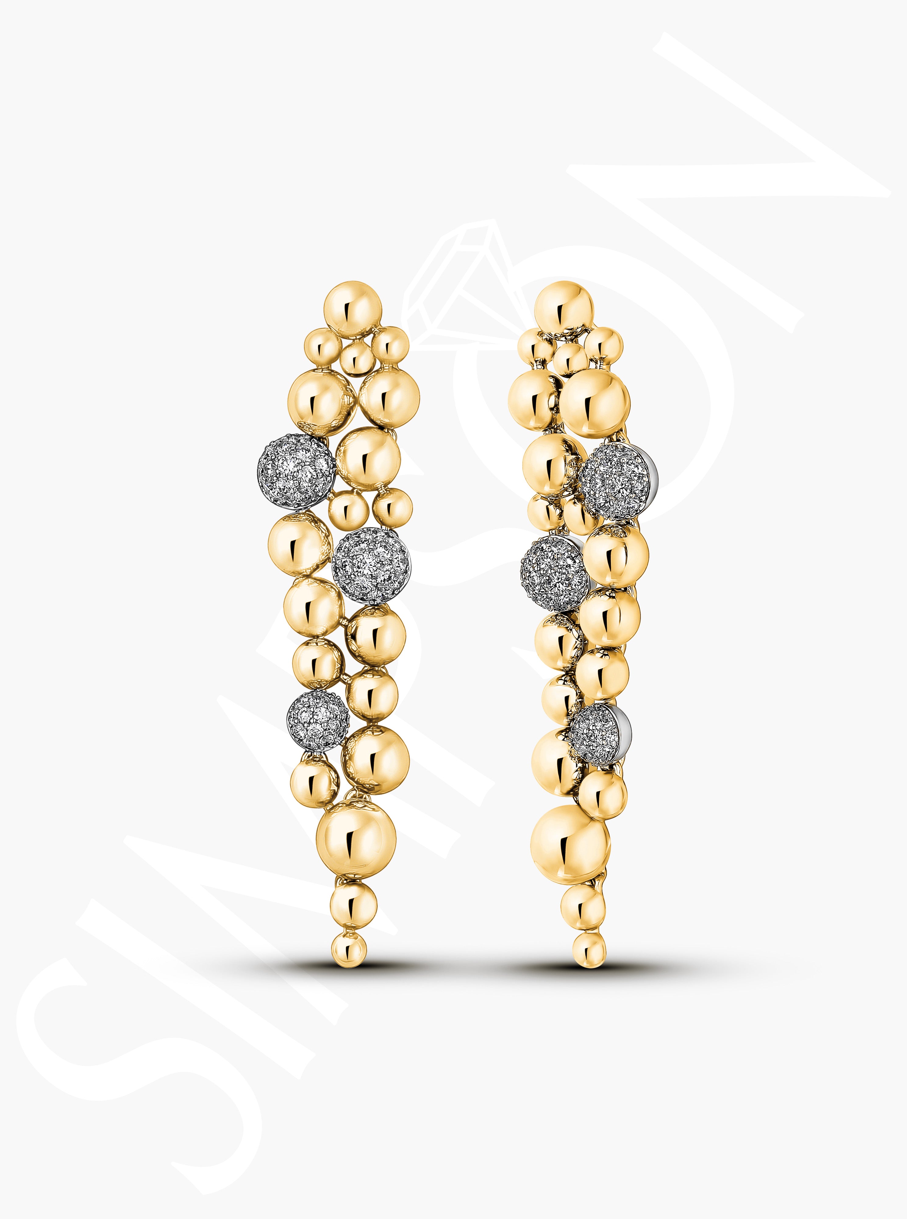 Yellow Gold Beaded Drop Earrings with Diamond Accents