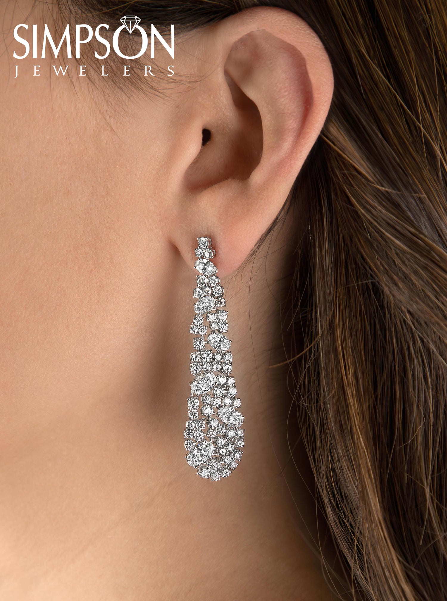 Long Diamond Cluster Drop Earrings