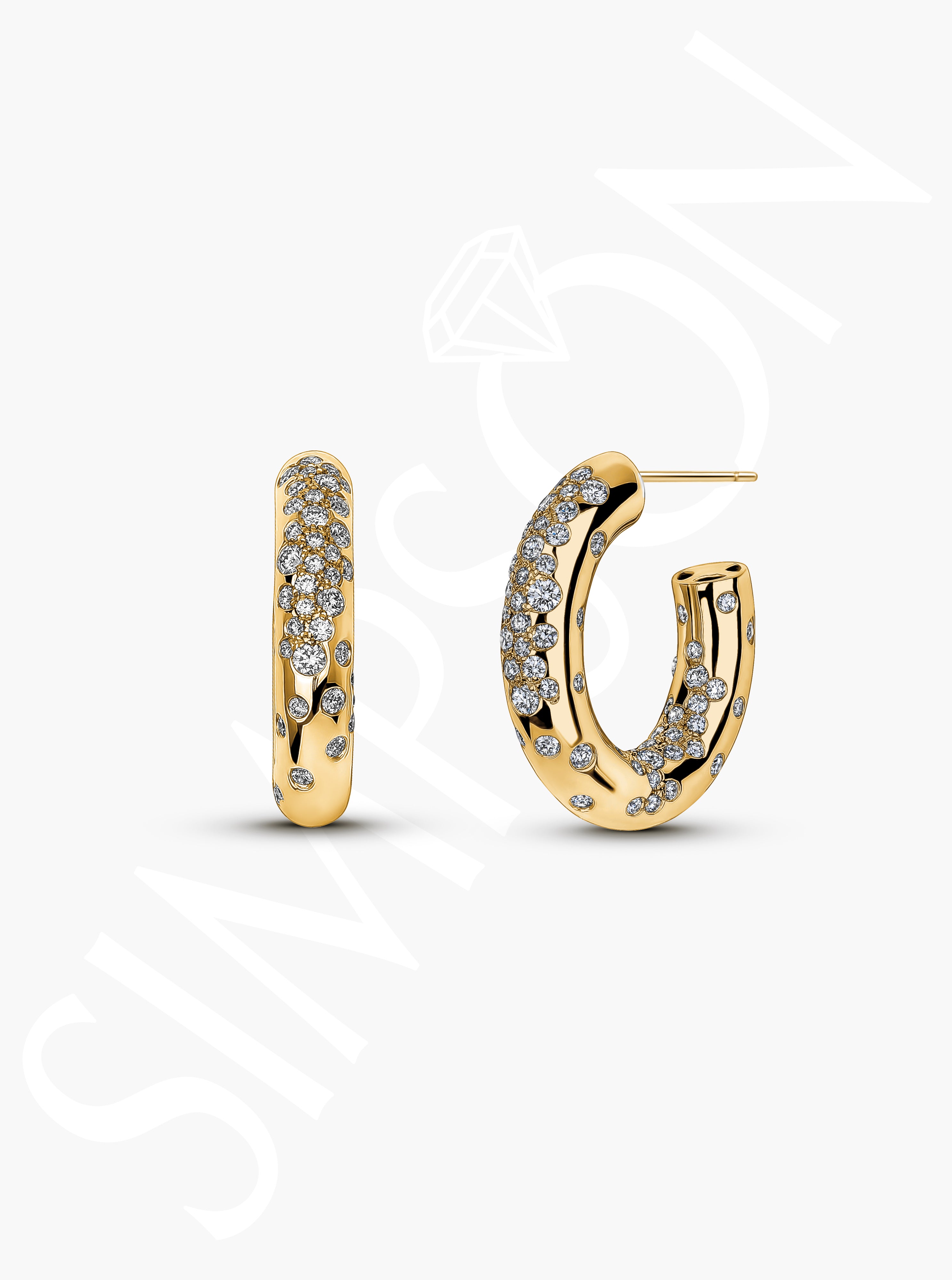 Diamond-Studded Gold Hoop Earrings